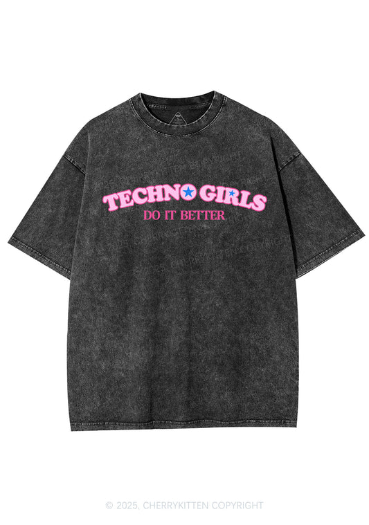 Techno Girl Do Better Y2K Shirts Washed Tee Cherrykitten