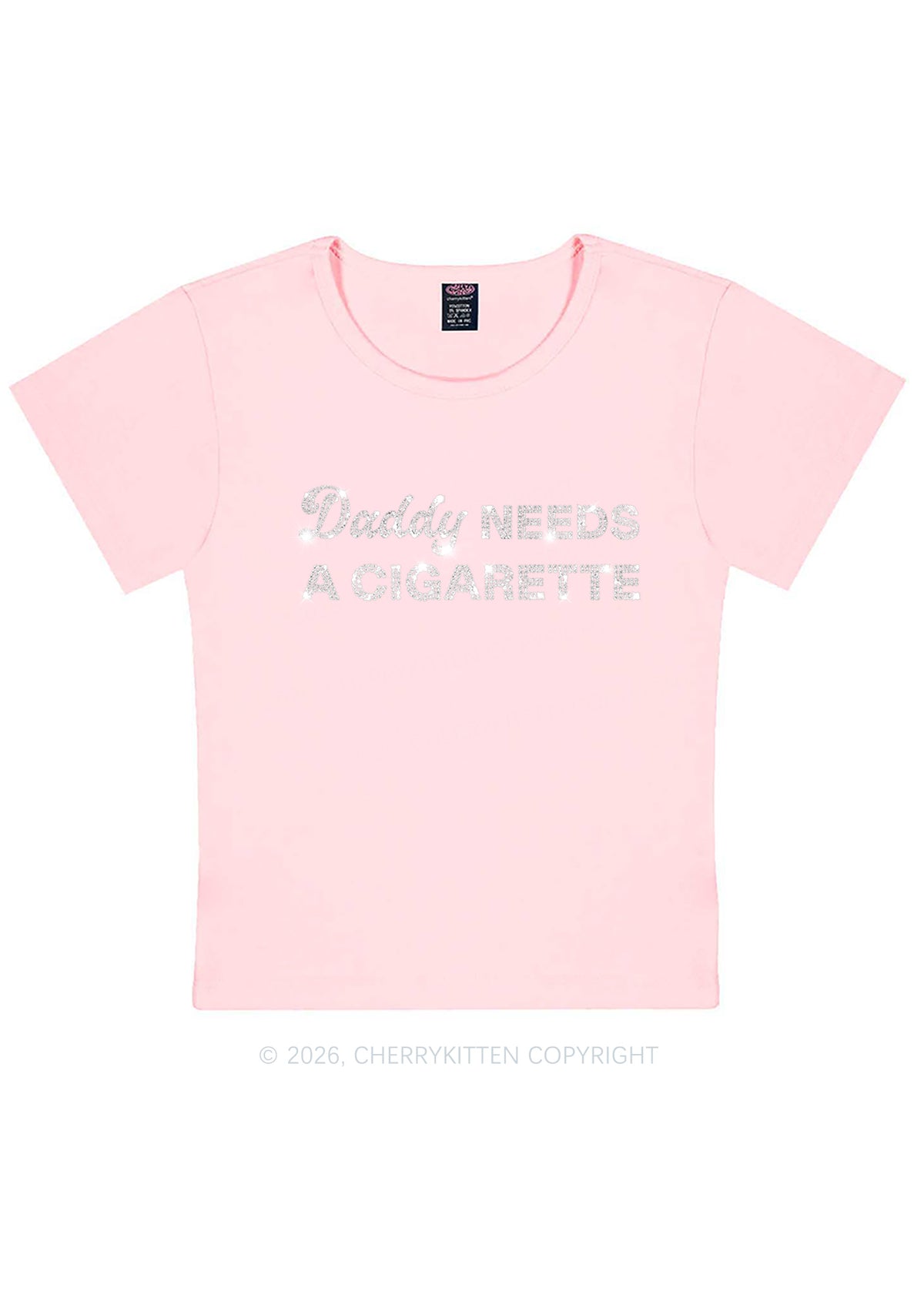 Rhinestone Daddy Needs A Cigarette Y2K Baby Tee Cherrykitten