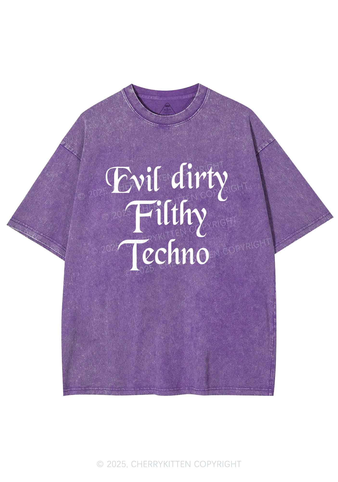 Evil Dirty Filthy Techno Y2K Shirts Washed Tee Cherrykitten