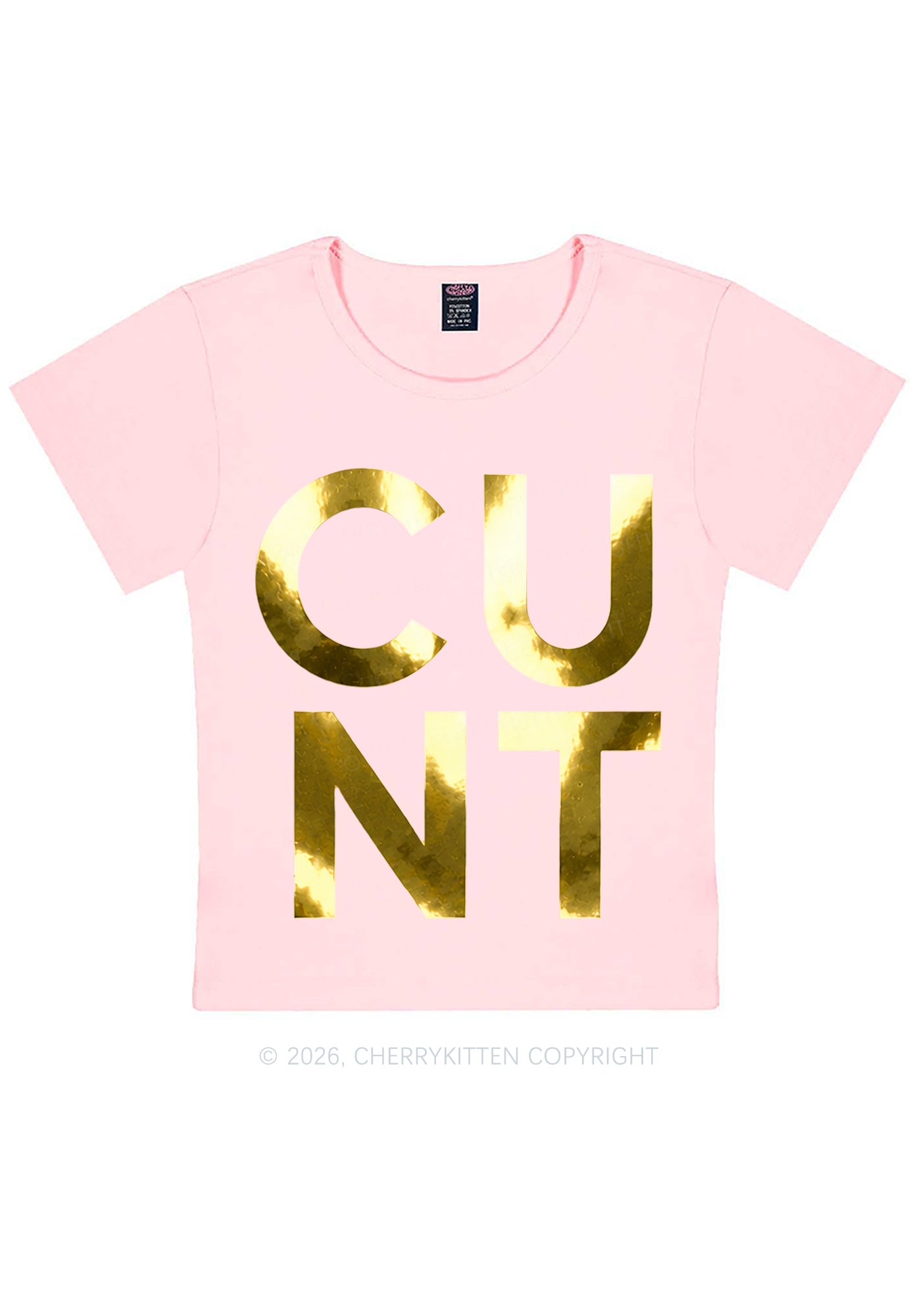 Cxxt Silver Foil Printed Y2K Baby Tee Cherrykitten