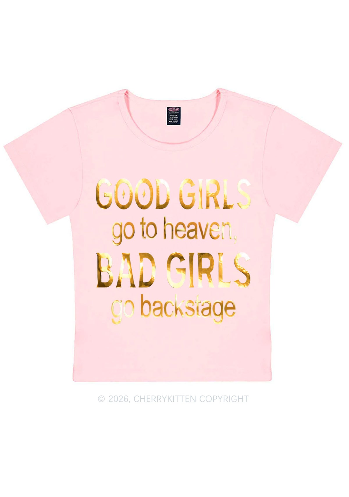Bad Girls Go Backstage Silver Foil Printed Y2K Baby Tee Cherrykitten