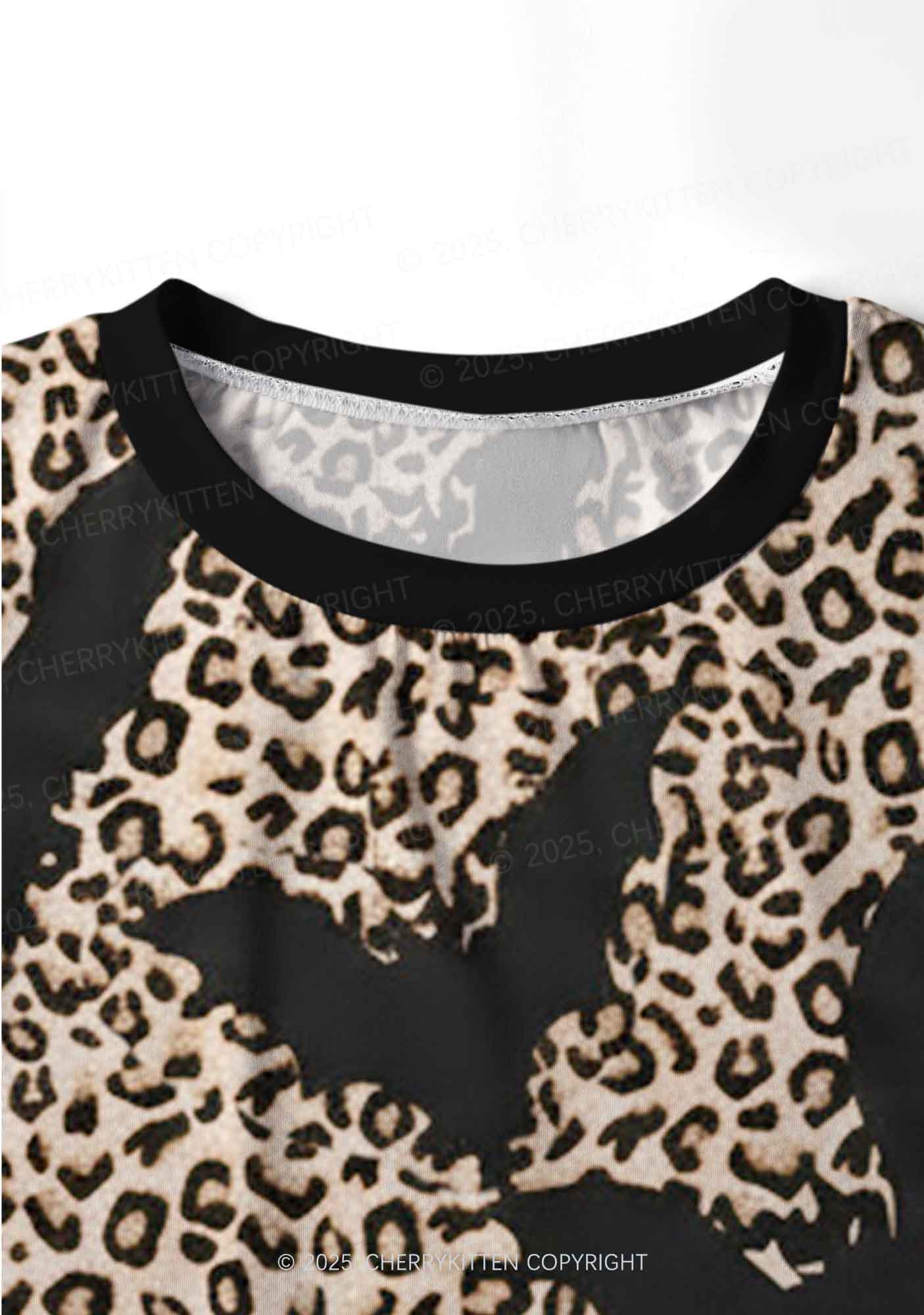 Bat Leopard Y2K Print Long Sleeve Pajama Set Cherrykitten
