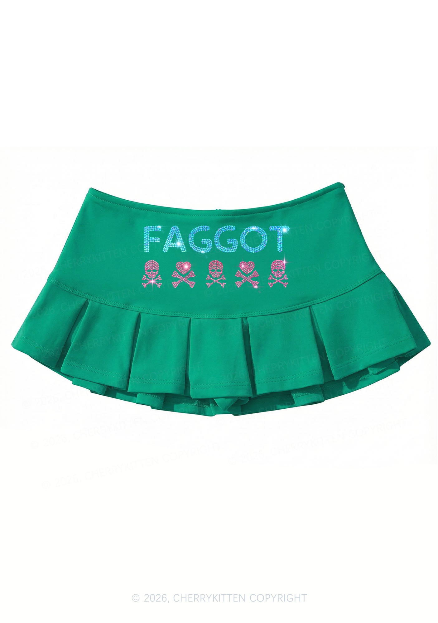 Rhinestone Faggot Skull Pride Y2K Mini Pleated Skirts Cherrykitten