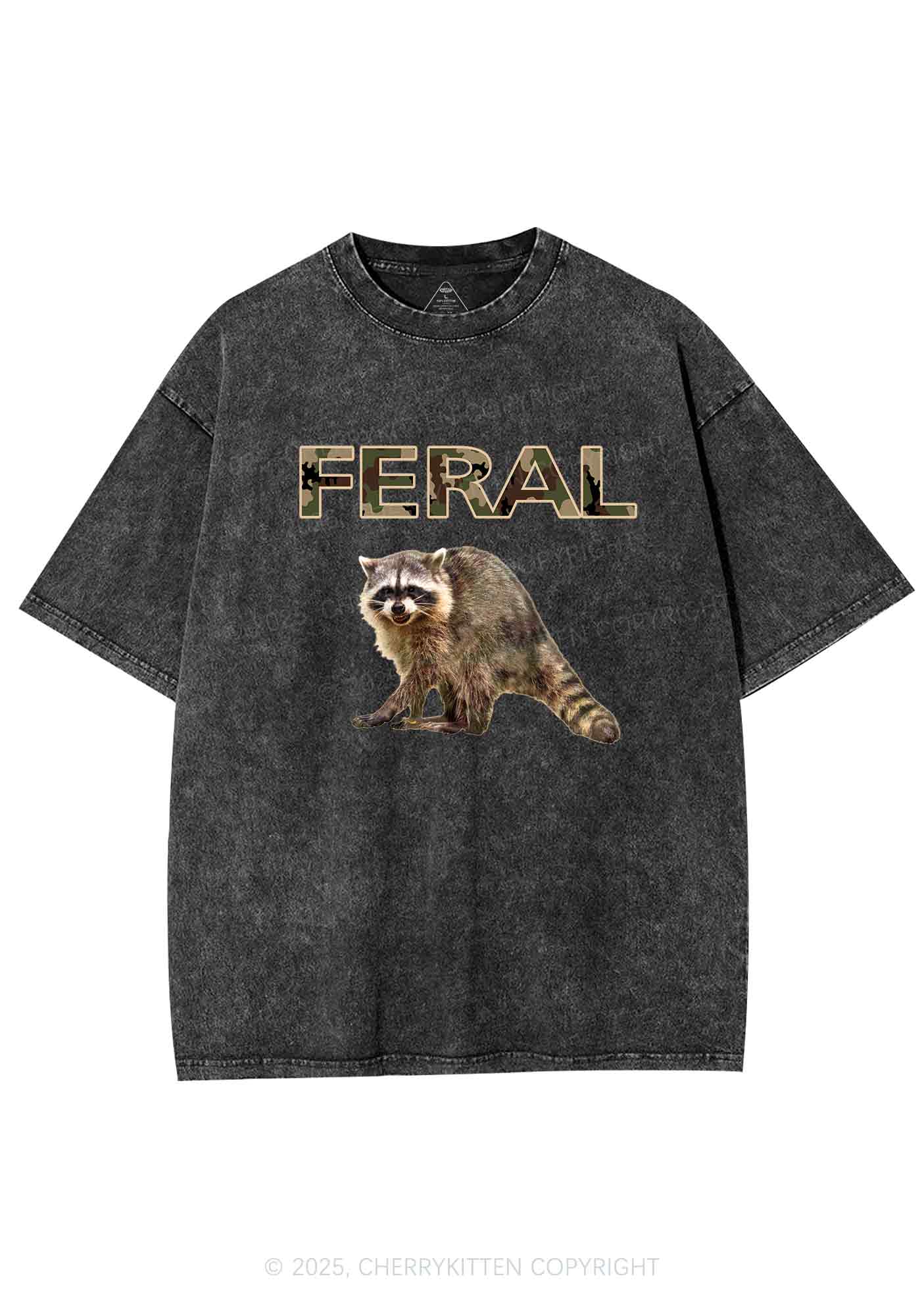 Feral Raccoon Y2K Shirts Washed Tee Cherrykitten