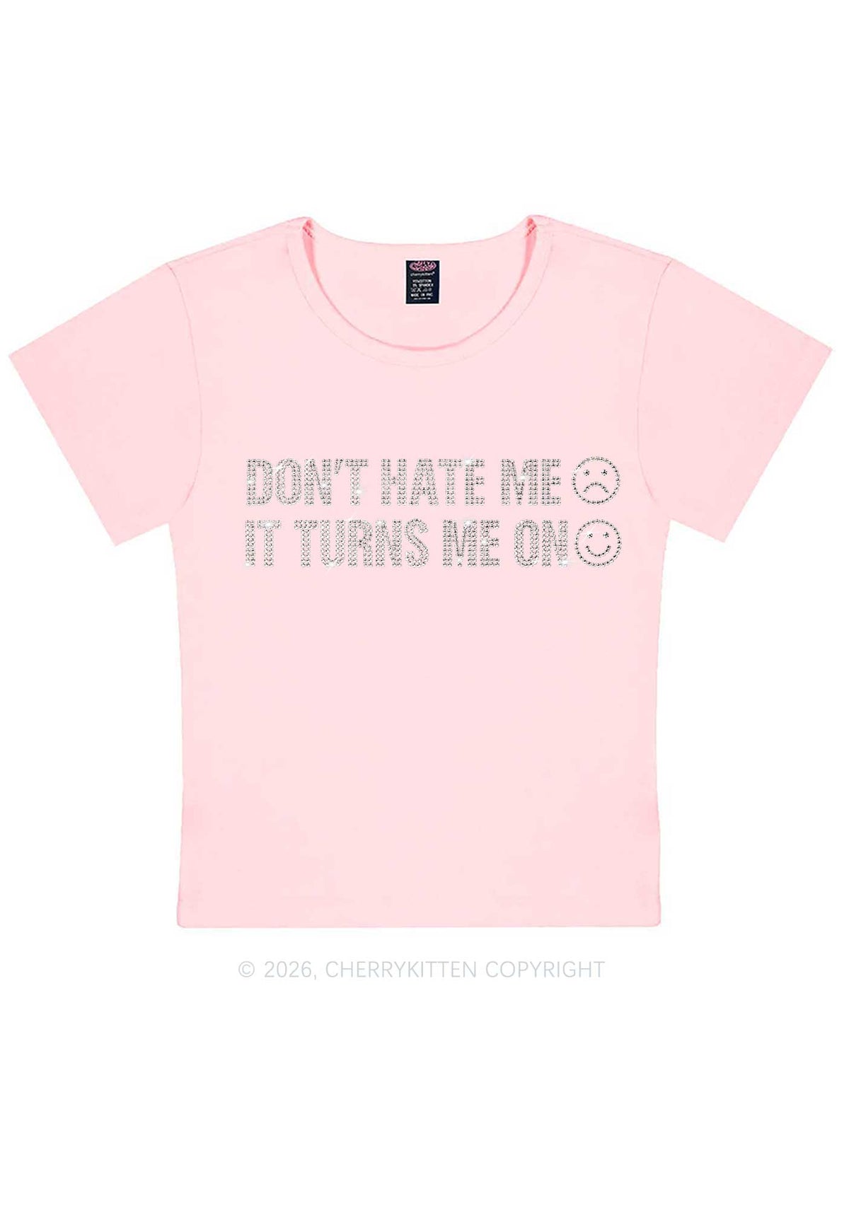 Rhinestone Dont Hate Me Y2K Baby Tee Cherrykitten