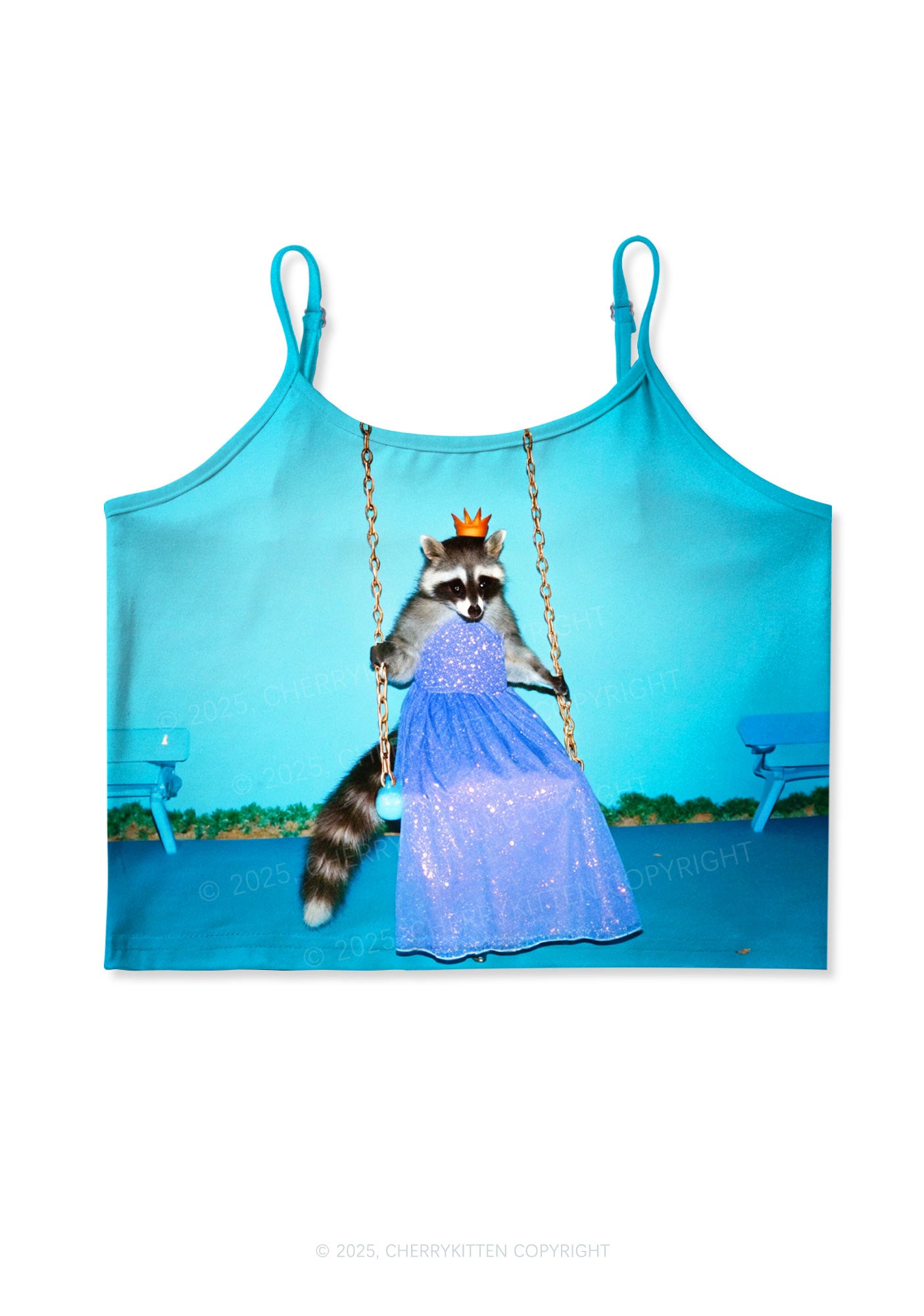 Princess Raccoon Y2K Print Cami Crop Top Cherrykitten