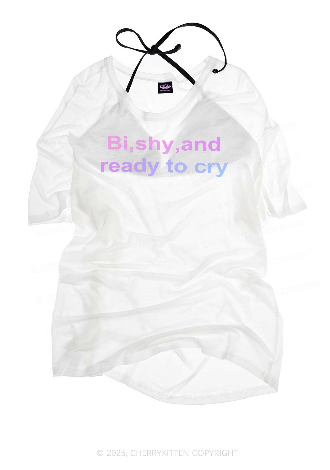 Bi Shy And Ready To Cry Pride Y2K Sheer Boyfriend Tee Cherrykitten