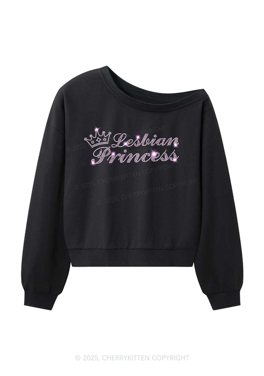 Rhinestone Lesbian Princess Pride Y2K Off Shoulder Sweatshirts Cherrykitten