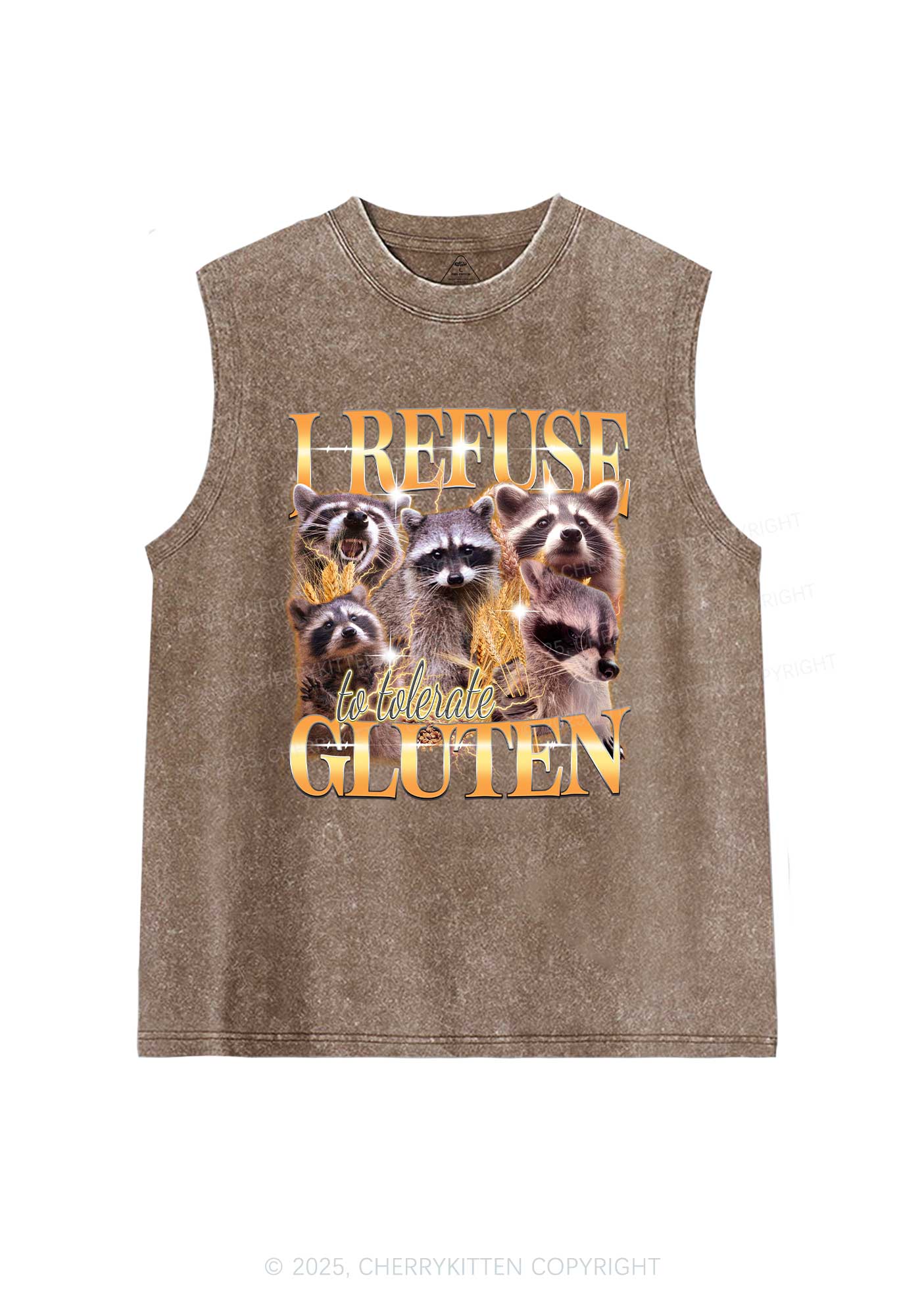 Raccoons Refuse Tolerate Gluten Y2K Washed Muscle Tank Cherrykitten