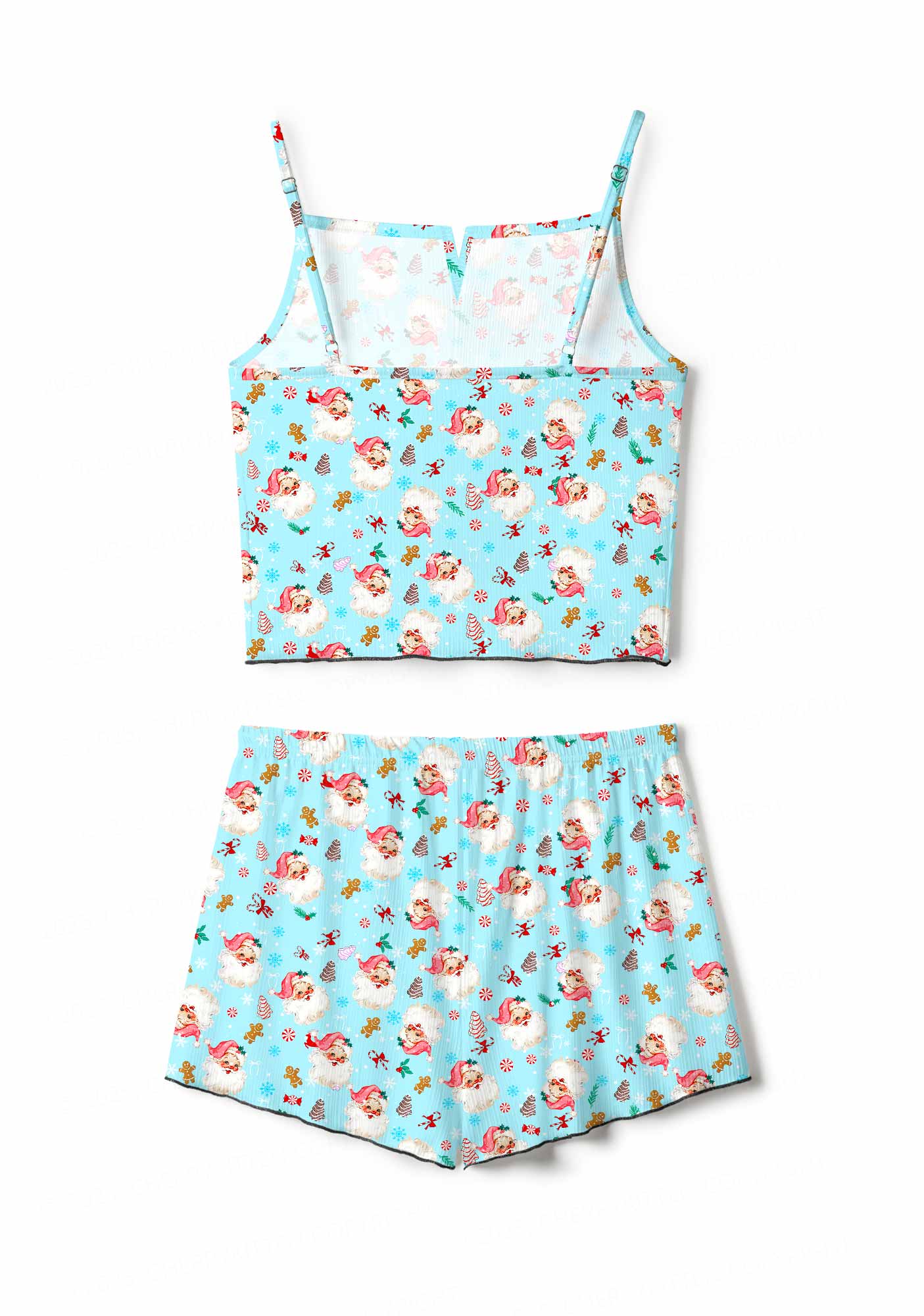 Christmas Blue Santa Y2K Print Cami Shorts Pajama Set Cherrykitten