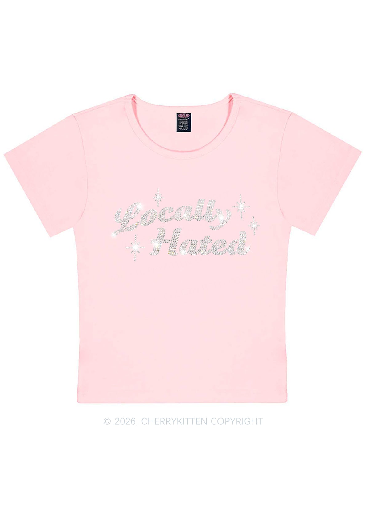 Rhinestone Locally Hated Y2K Baby Tee Cherrykitten