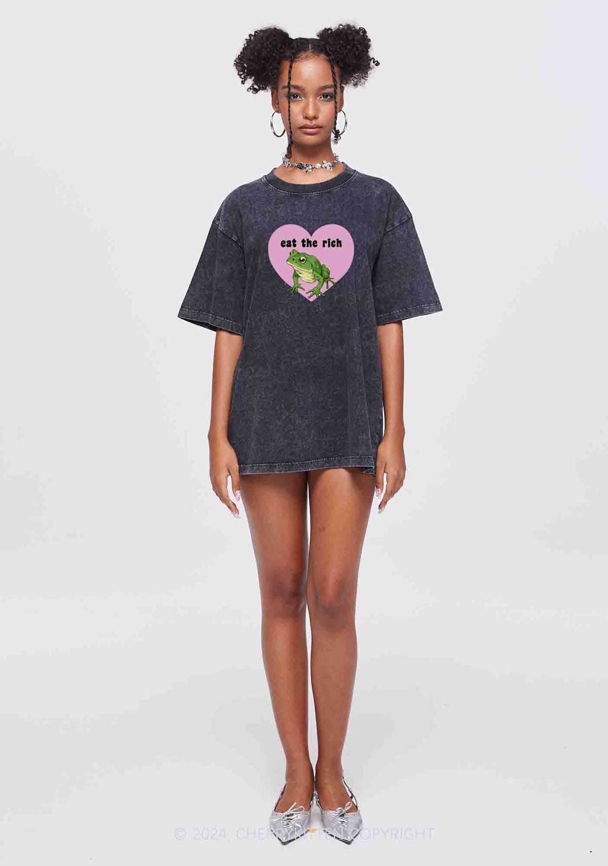 Eat The Rich Frog Y2K Washed Tee Cherrykitten