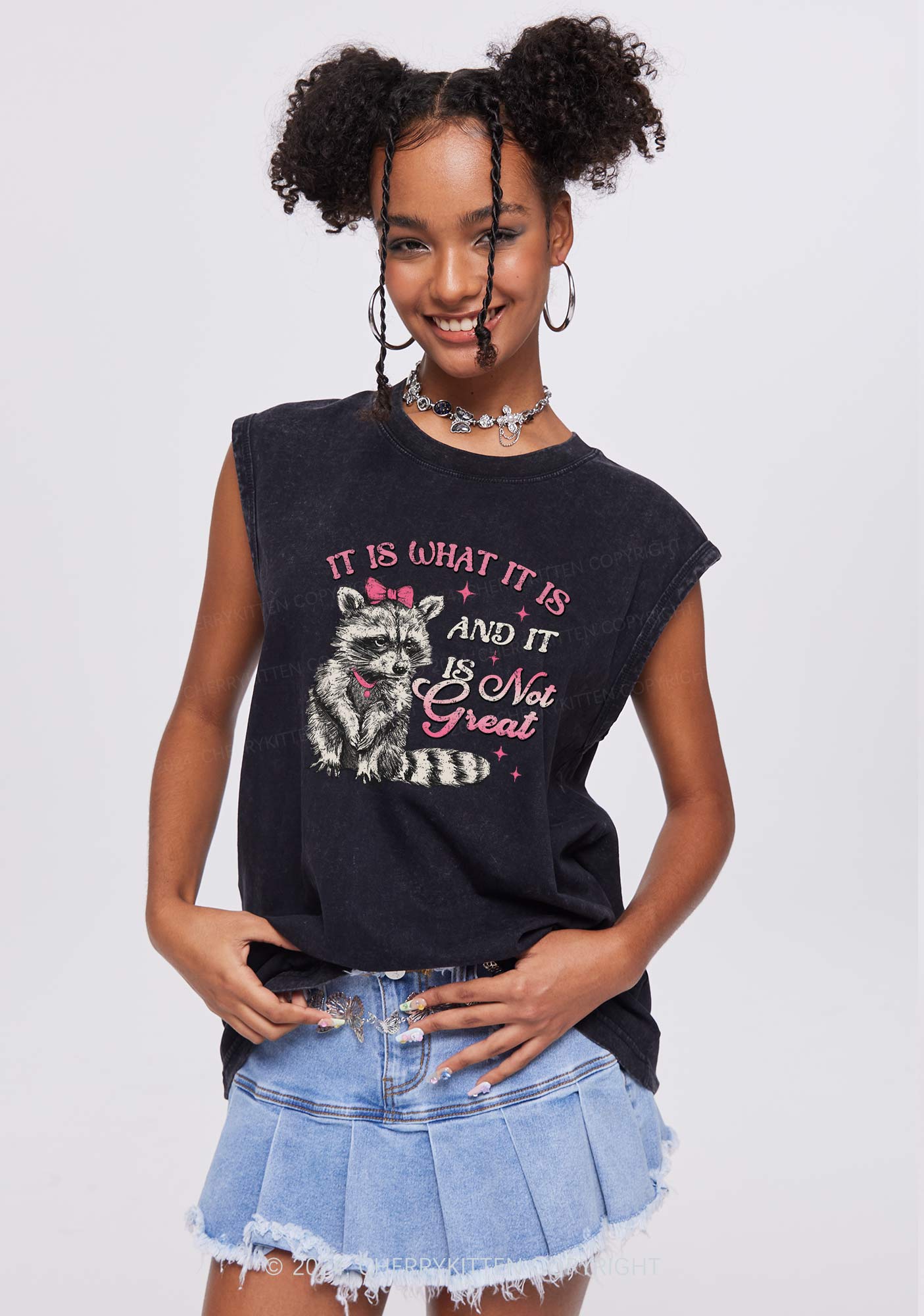 Not Great Raccoon Y2K Washed Tank Cherrykitten