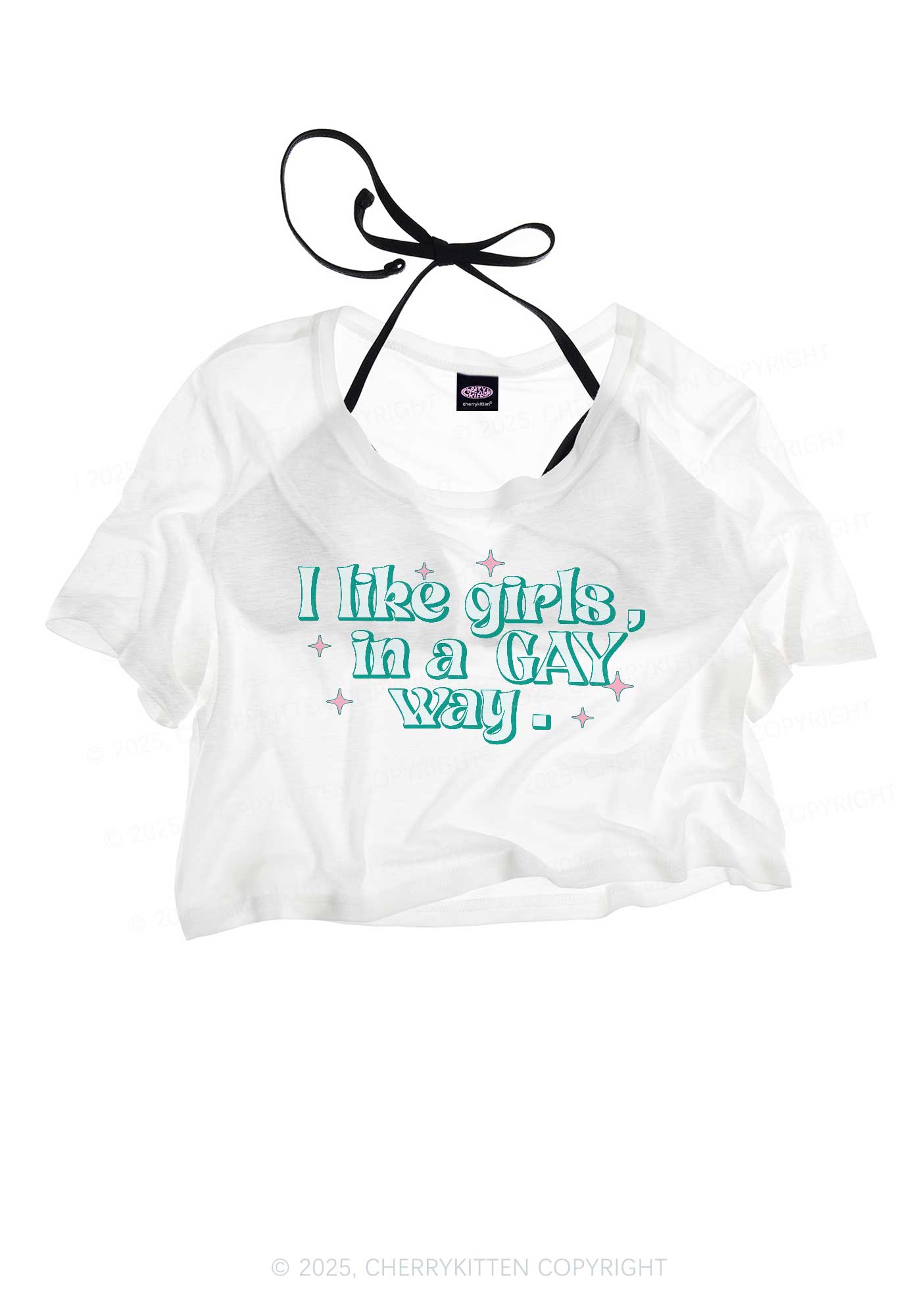 Like Girls In Gay Way Pride Y2K Sheer Crop Tee Cherrykitten