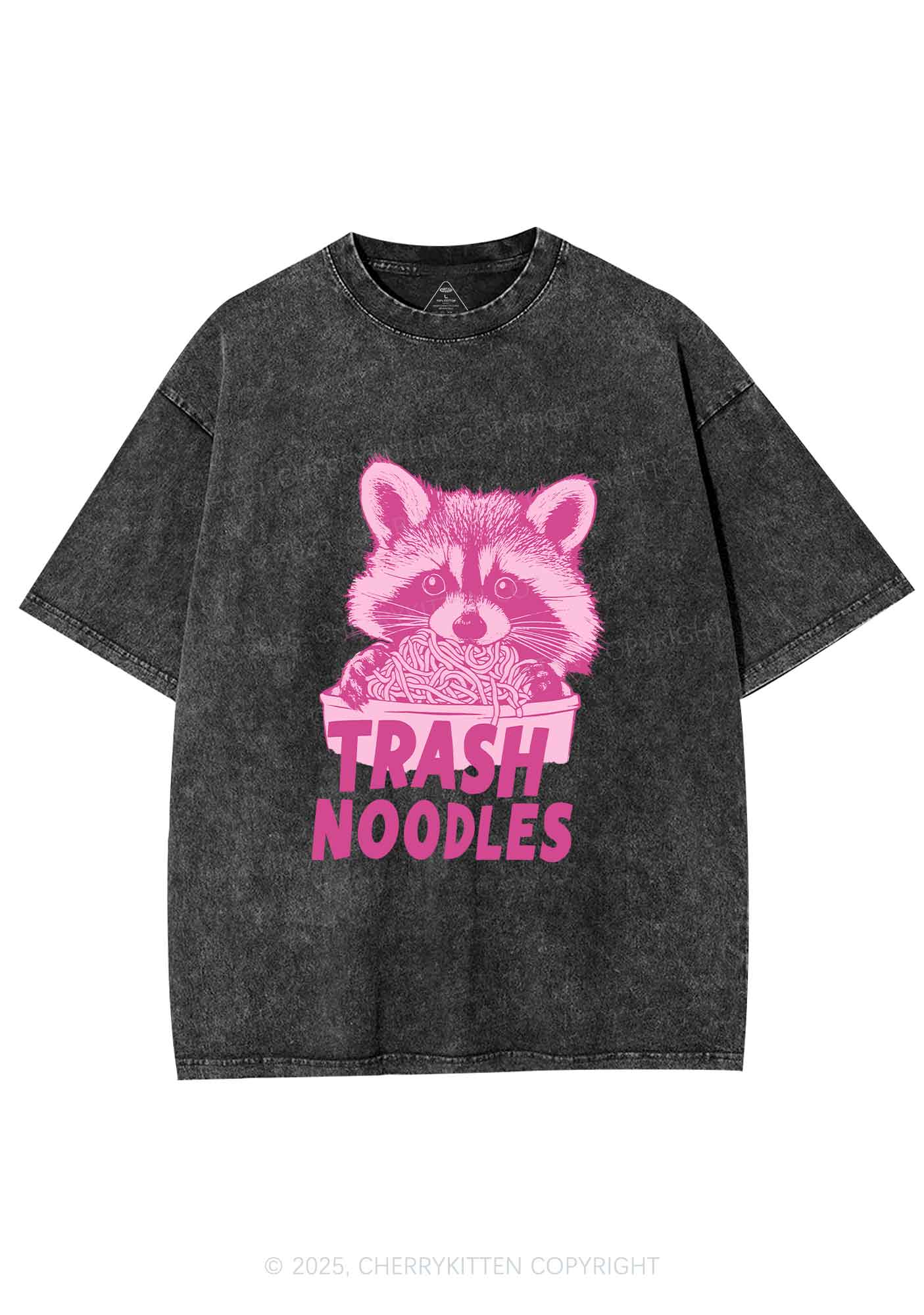 Raccoon Trash Noodles Y2K Shirts Washed Tee Cherrykitten
