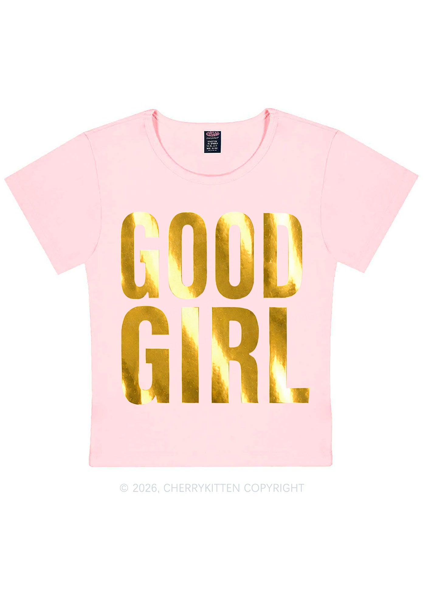 Good Girl Silver Foil Printed Y2K Baby Tee Cherrykitten