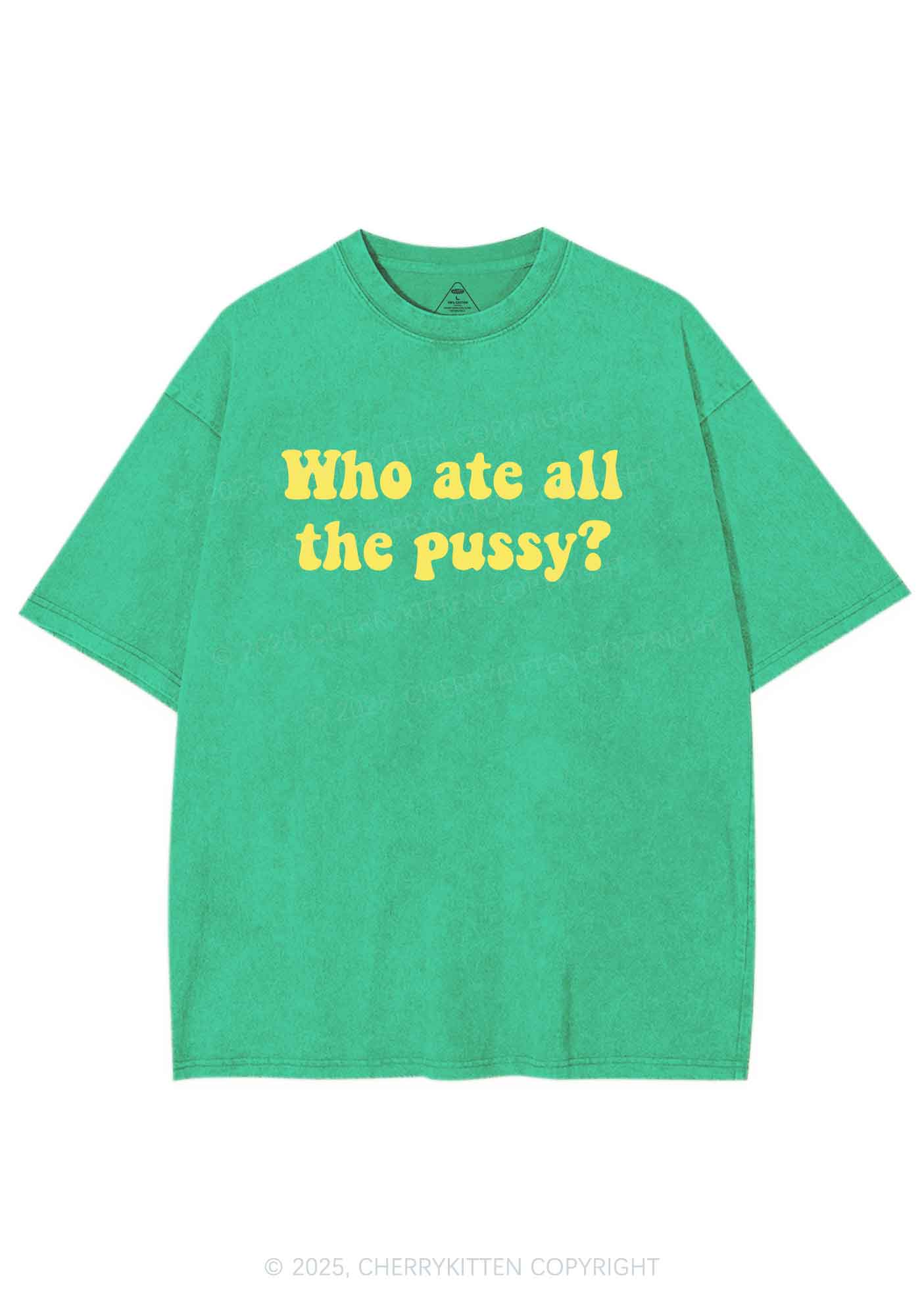 Who Ate All Puxxy Y2K Shirts Washed Tee Cherrykitten