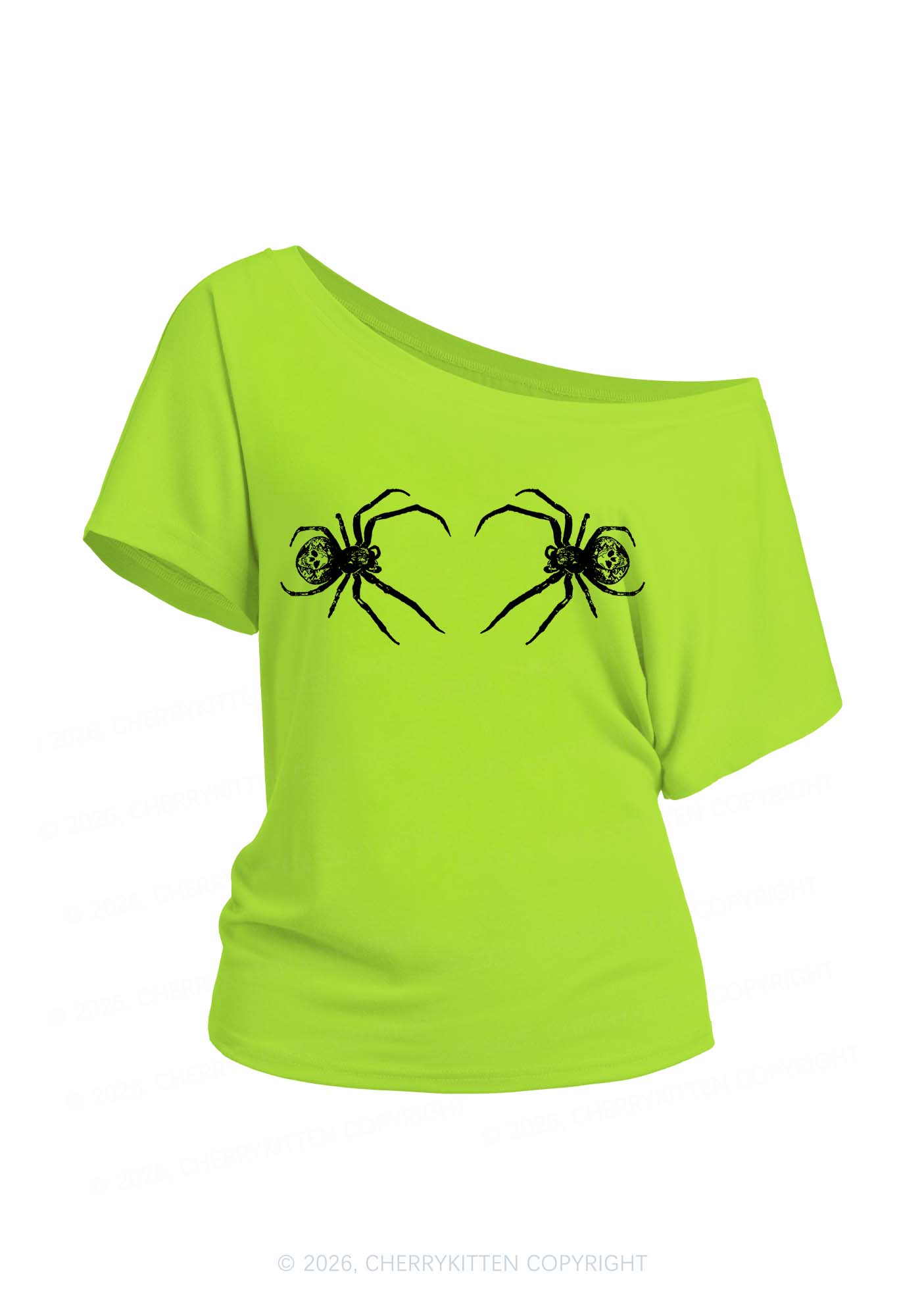 Skull Spider Y2K Off Shoulder Tee Cherrykitten