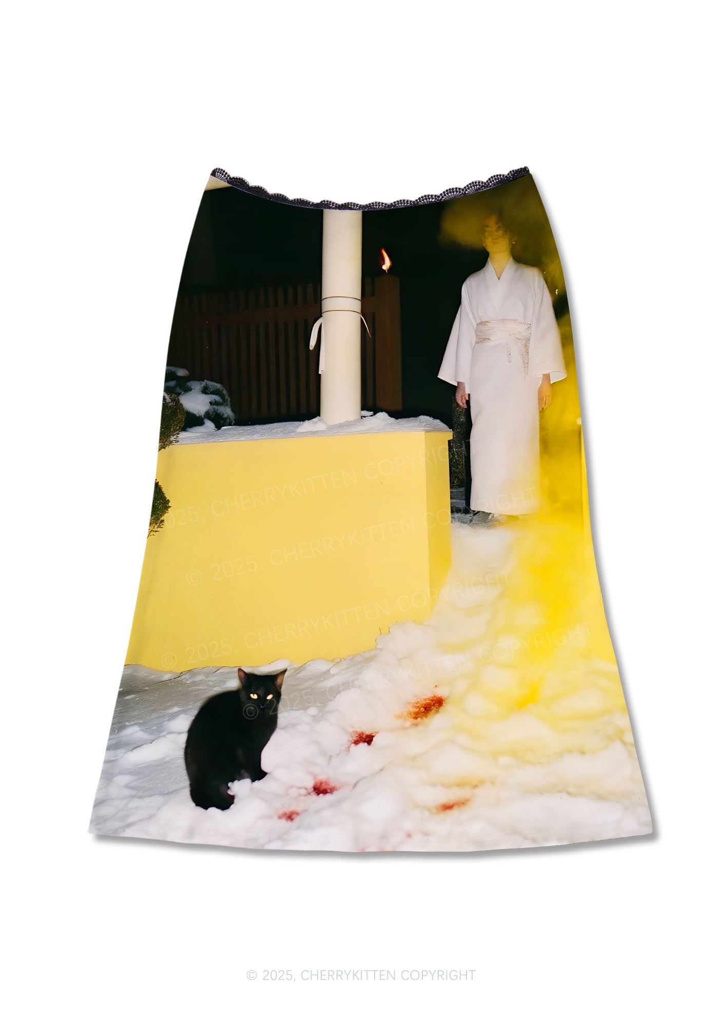 Snow Cat Y2K Print Midi Skirt Cherrykitten
