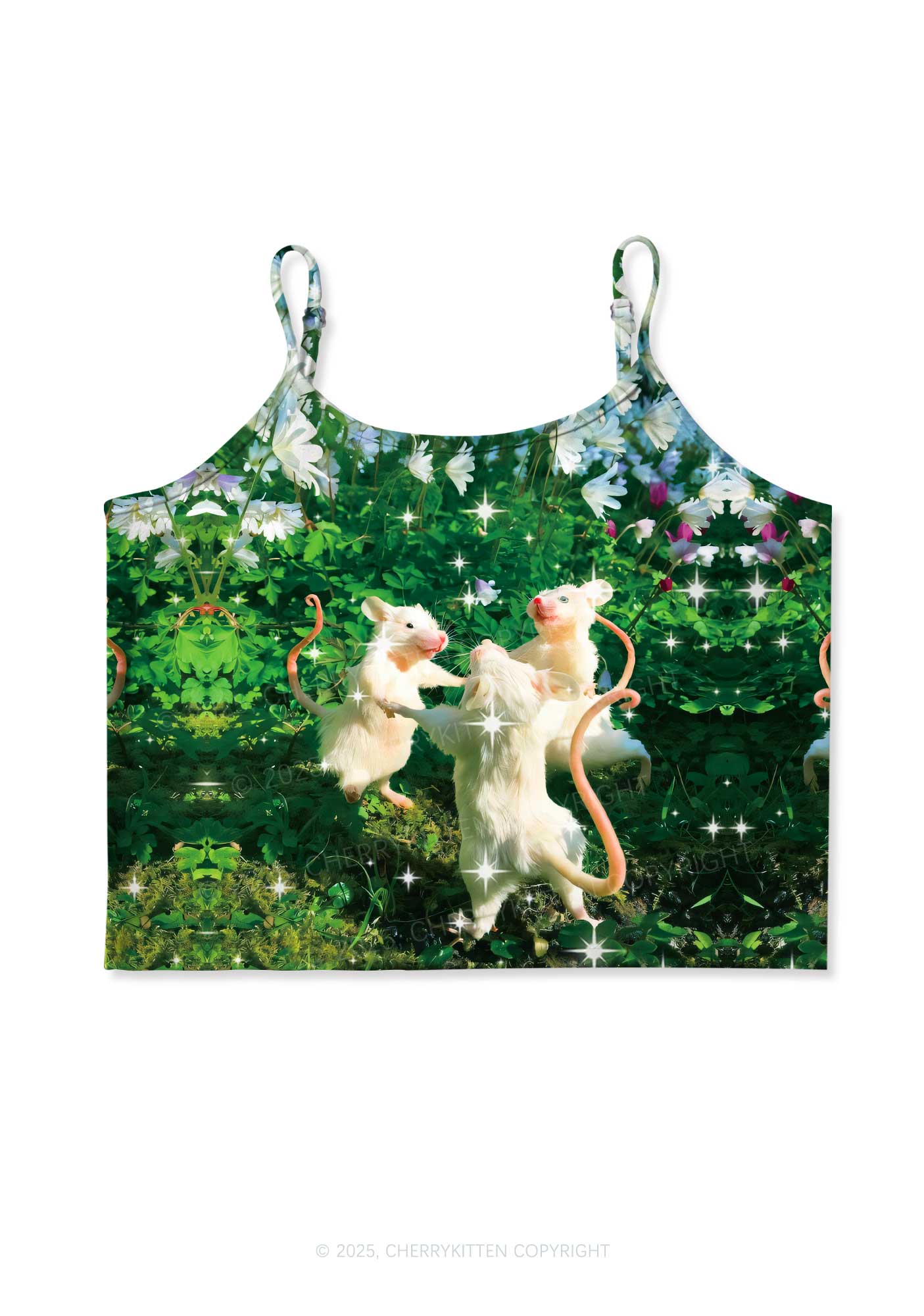 Dancing Rat Y2K Print Cami Crop Top Cherrykitten Art by OhStuffinell Taxidermy