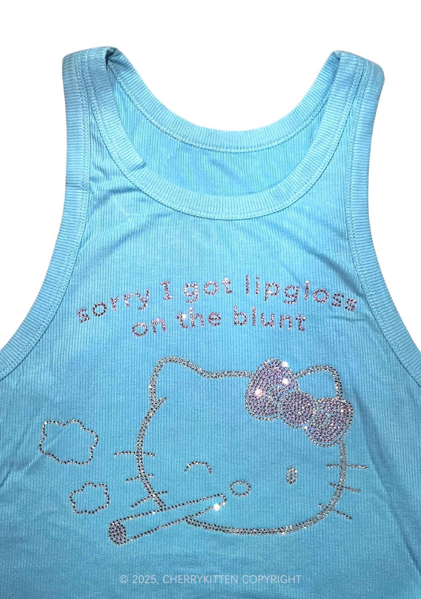 Rhinestone Sorry I Got Lipgloss Y2K Crop Tank Top Cherrykitten