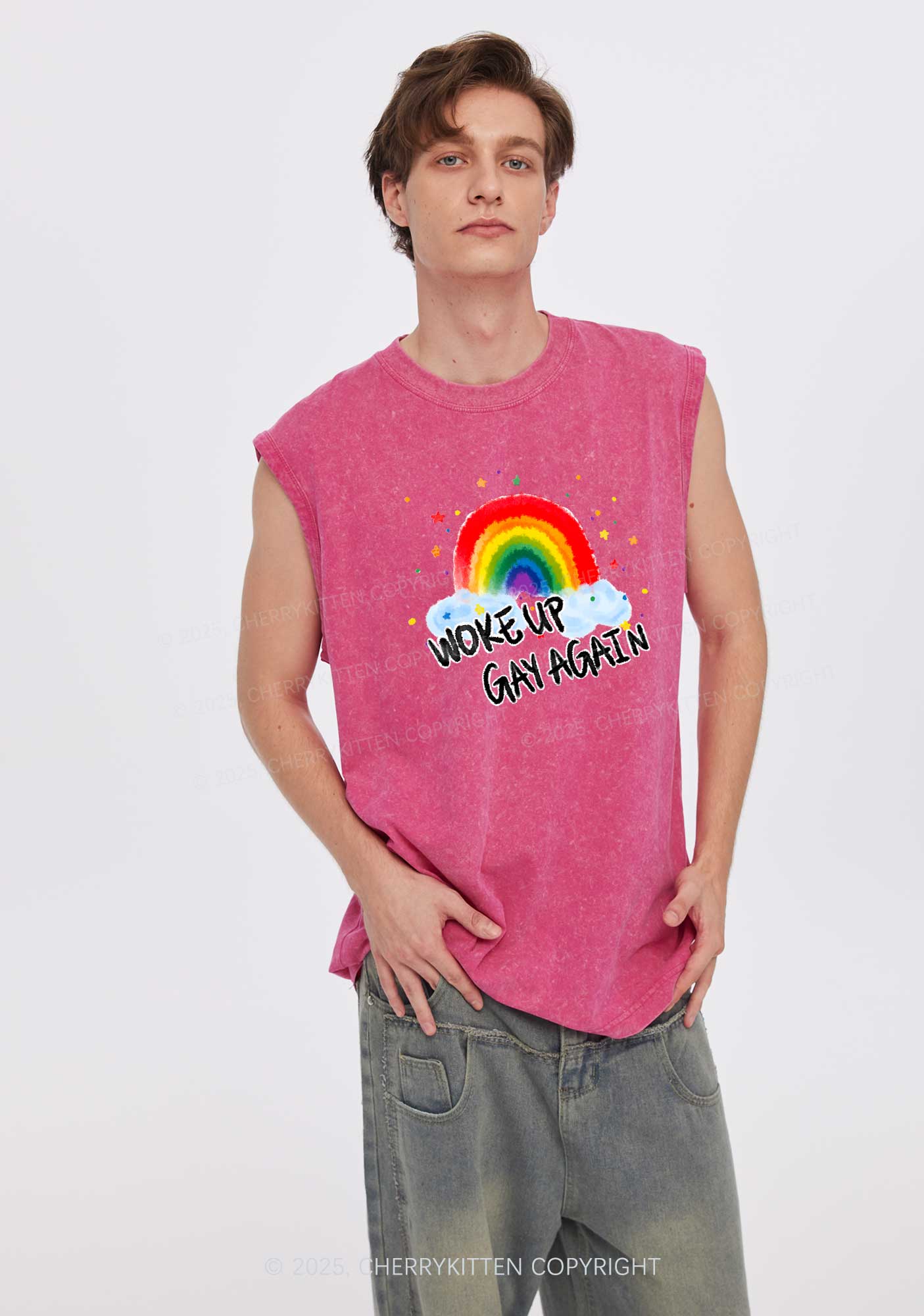 Woke Up Gay Again Y2K Washed Muscle Tank Cherrykitten