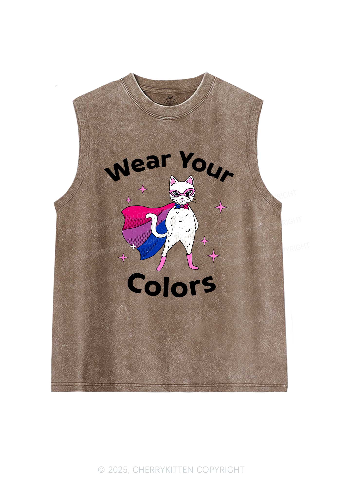 Bisexual Flag Cat Pride Y2K Washed Muscle Tank Cherrykitten