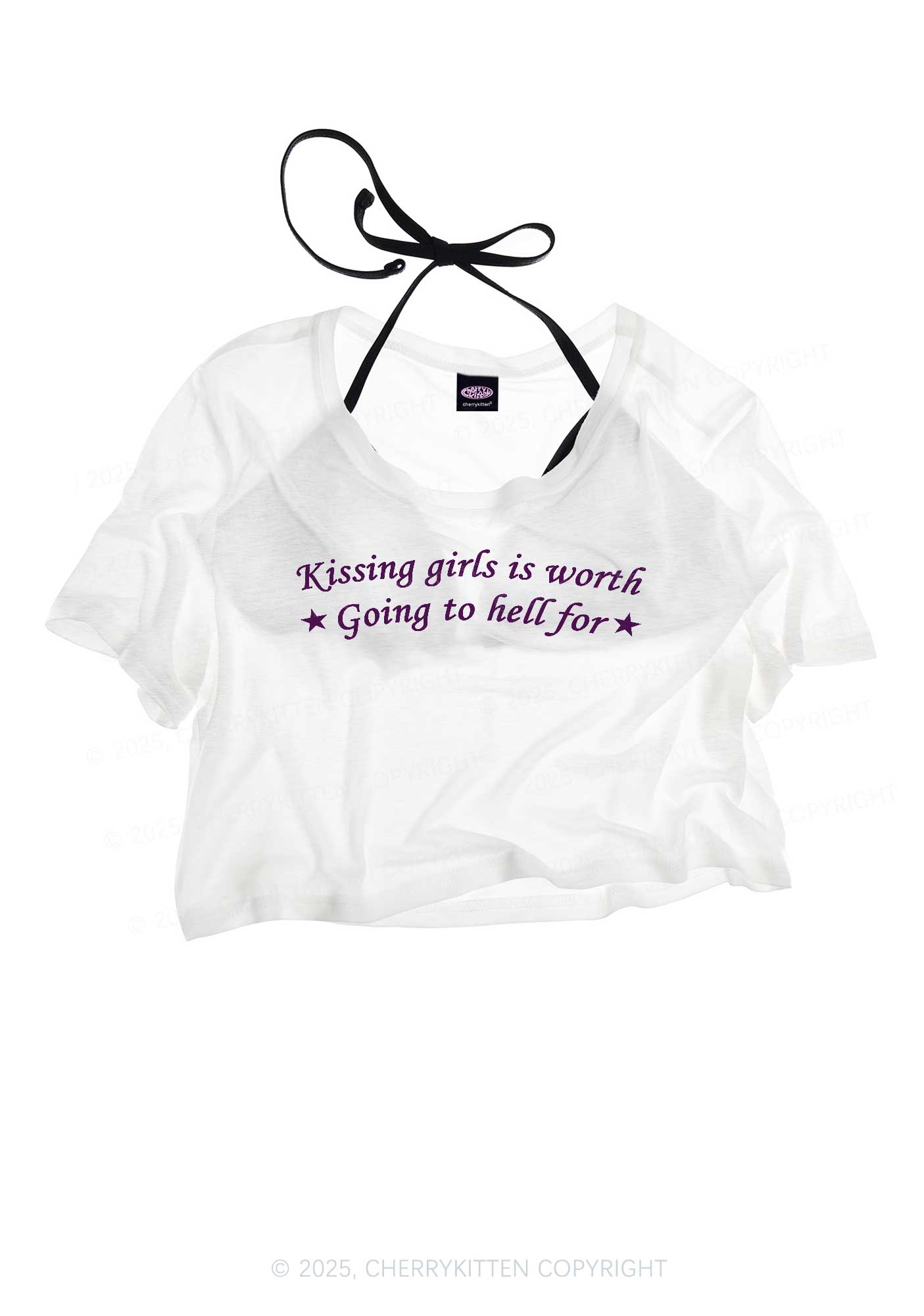 Kissing Girls is Worth Pride Y2K Sheer Crop Tee Cherrykitten
