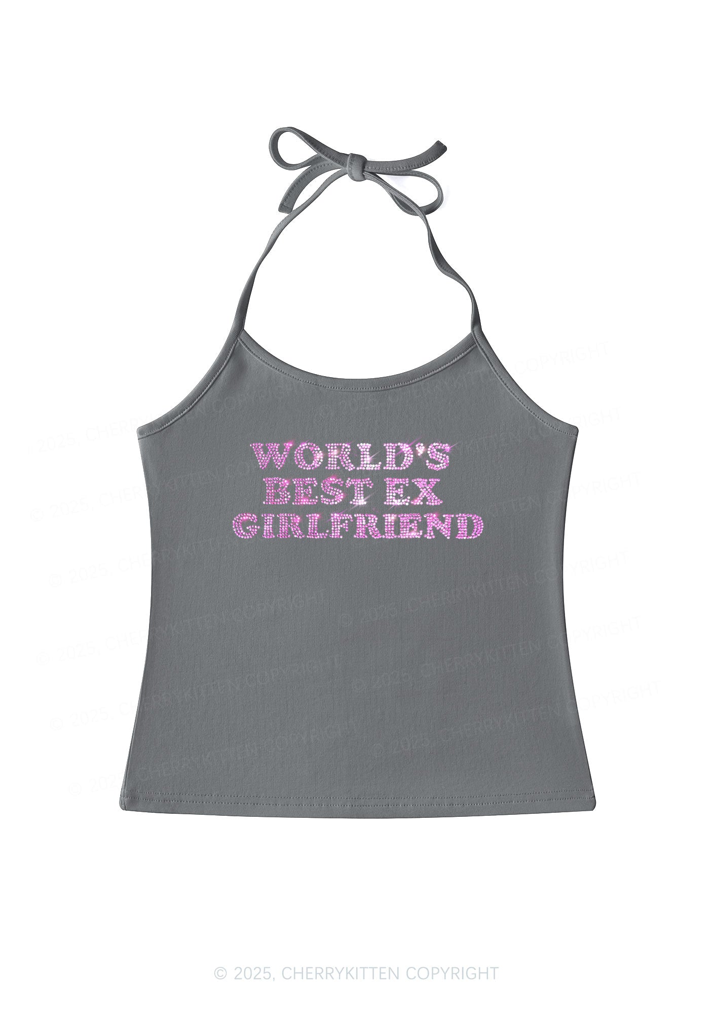 Rhinestone Best Ex Girlfriend Y2K Halter Neck Cami Cherrykitten