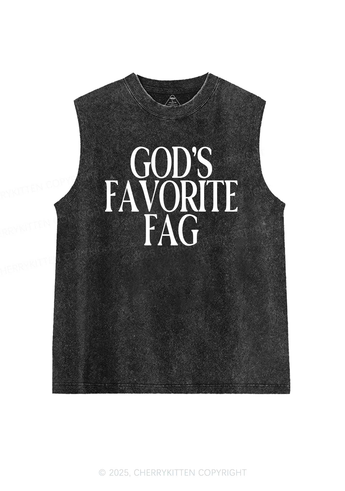 Gods Favorite Fag Pride Y2K Washed Muscle Tank Cherrykitten