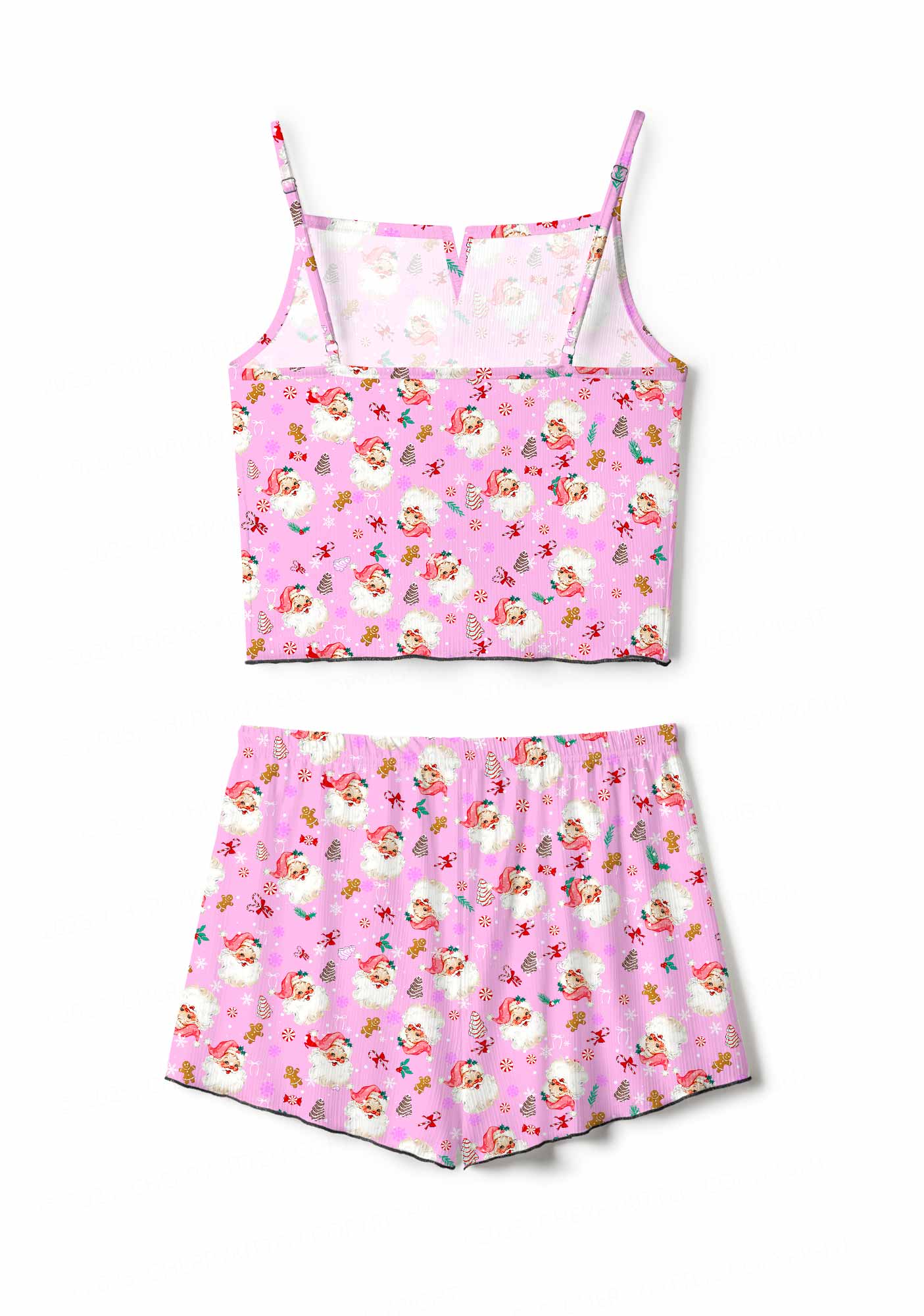 Christmas Pink Candy Santa Y2K Print Cami Shorts Pajama Set Cherrykitten