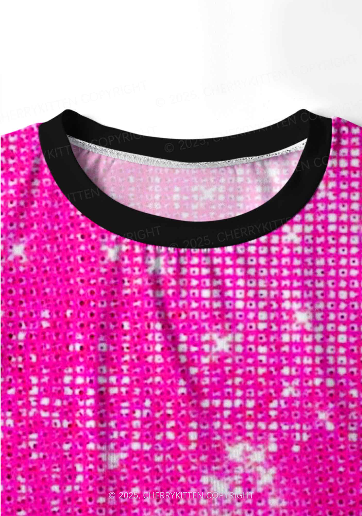 Shiny Pink Y2K Print Long Sleeve Pajama Set Cherrykitten