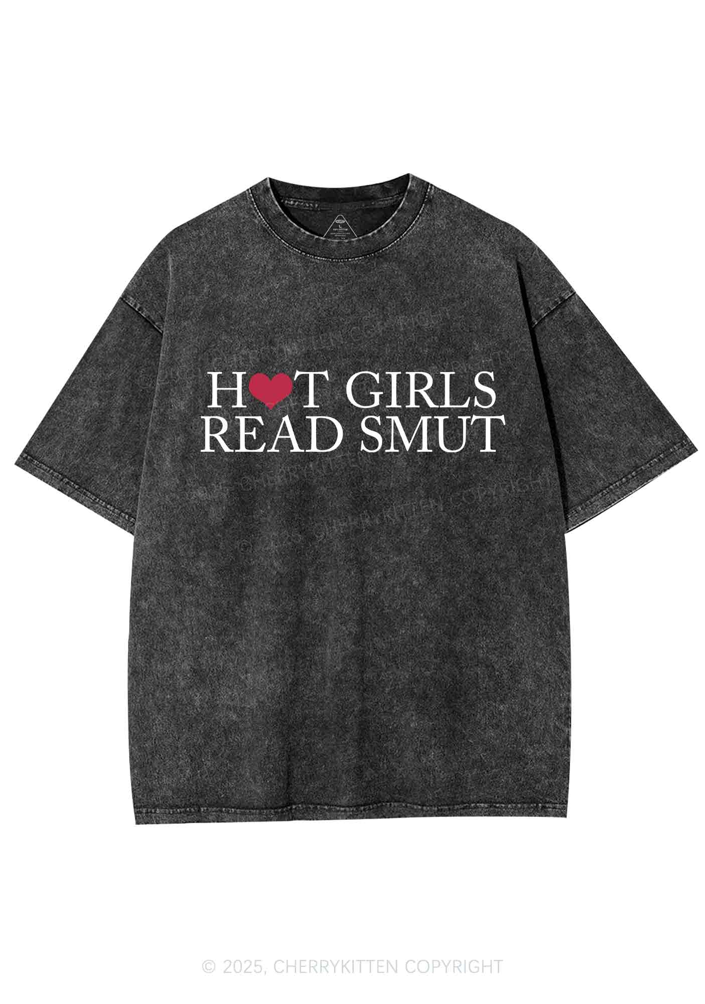 Hot Girls Read Smut Y2K Shirts Washed Tee Cherrykitten