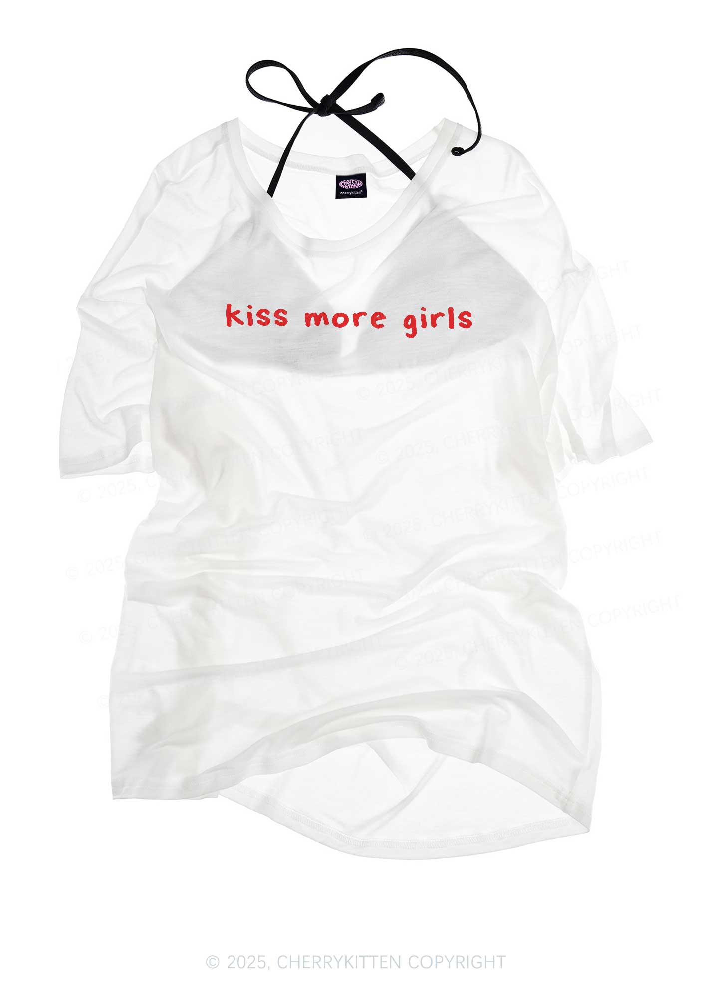 Kiss More Girls Pride Y2K Sheer Boyfriend Tee Cherrykitten