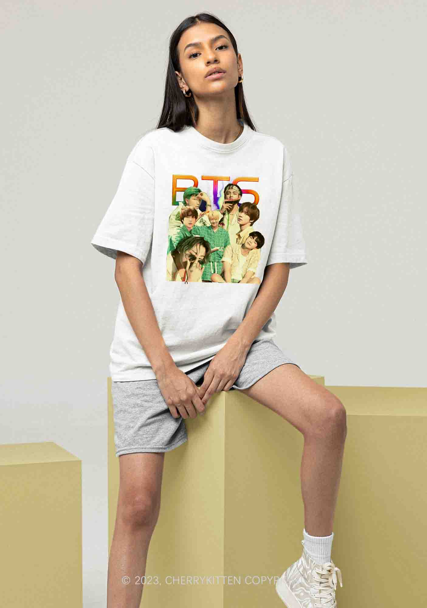 Rainbow Bangtan Kpop Y2K Chunky Shirt Cherrykitten