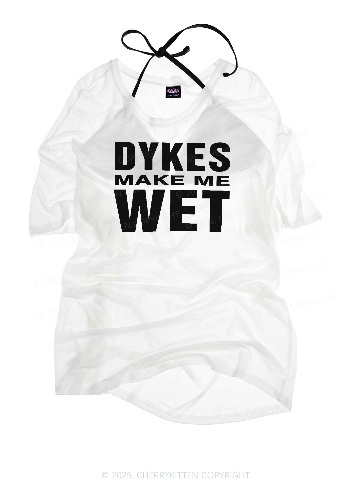 Dykes Make Me Wet Pride Y2K Sheer Boyfriend Tee Cherrykitten