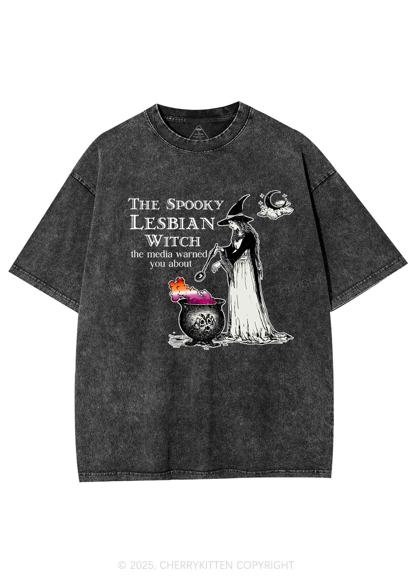 The Spooky Lesbian Witch Y2K Shirts Washed Tee Cherrykitten