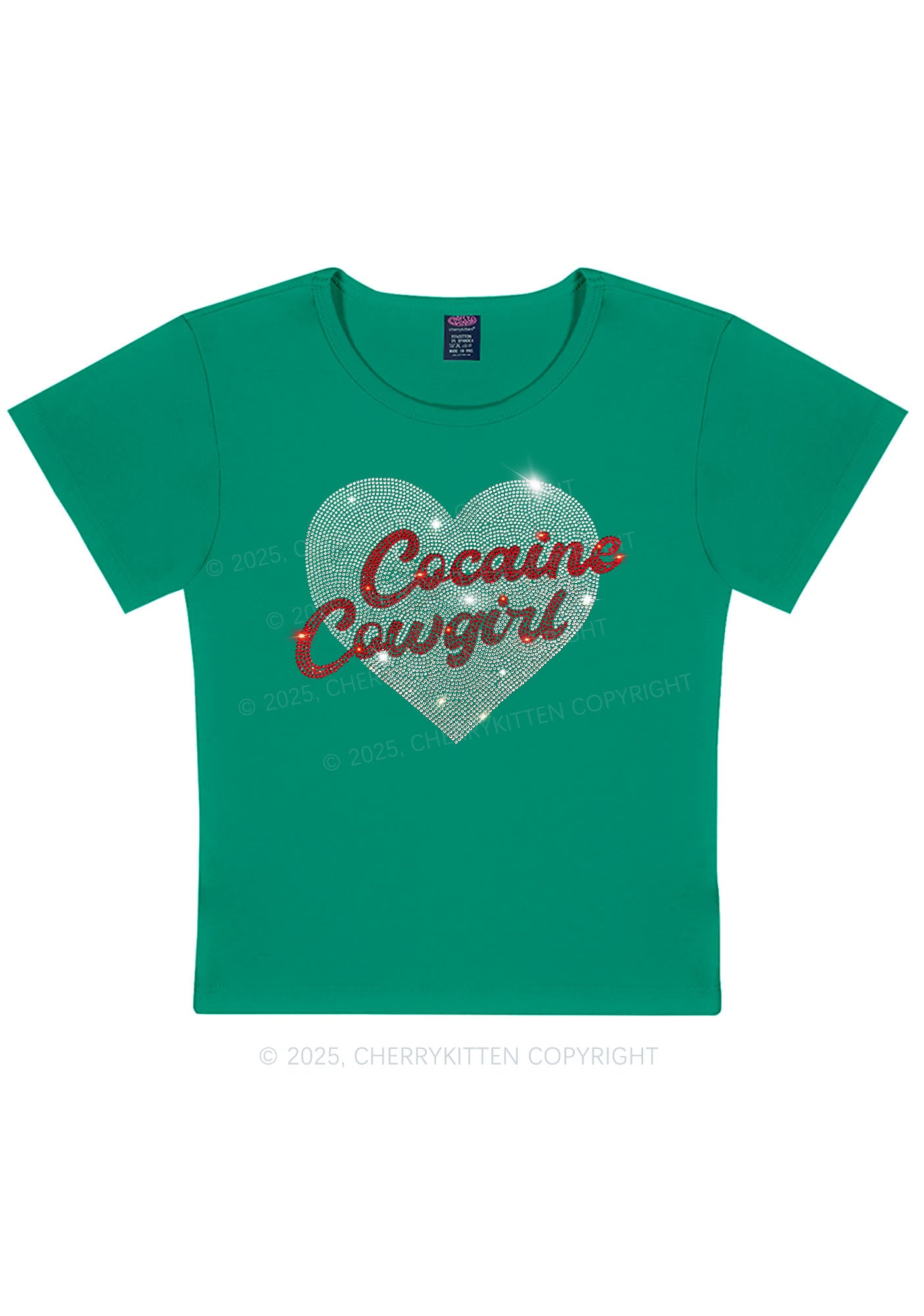 Rhinestone Cola Cowgirl Y2K Baby Tee Cherrykitten