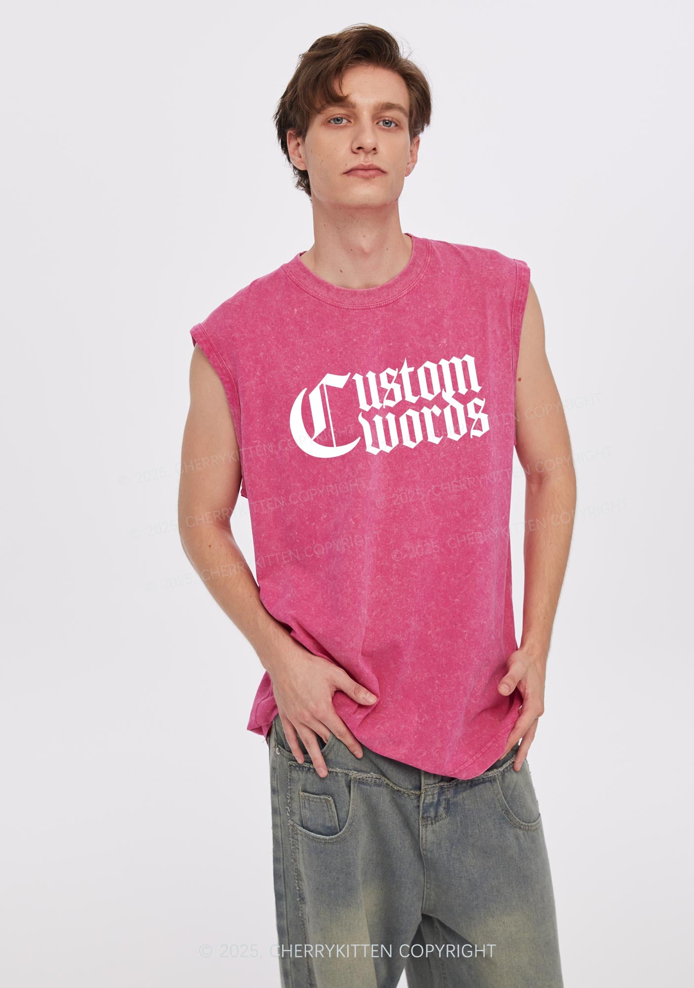 Custom Text Gothic Font Y2K Washed Muscle Tank Cherrykitten