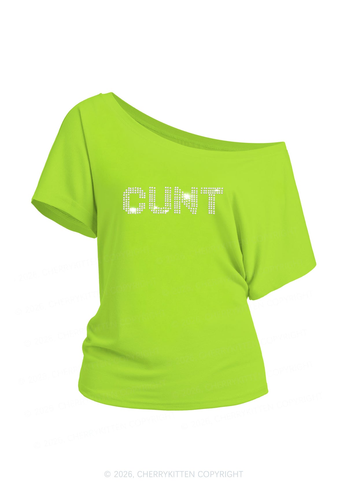 Rhinestone Cxxt Y2K Off Shoulder Tee Cherrykitten