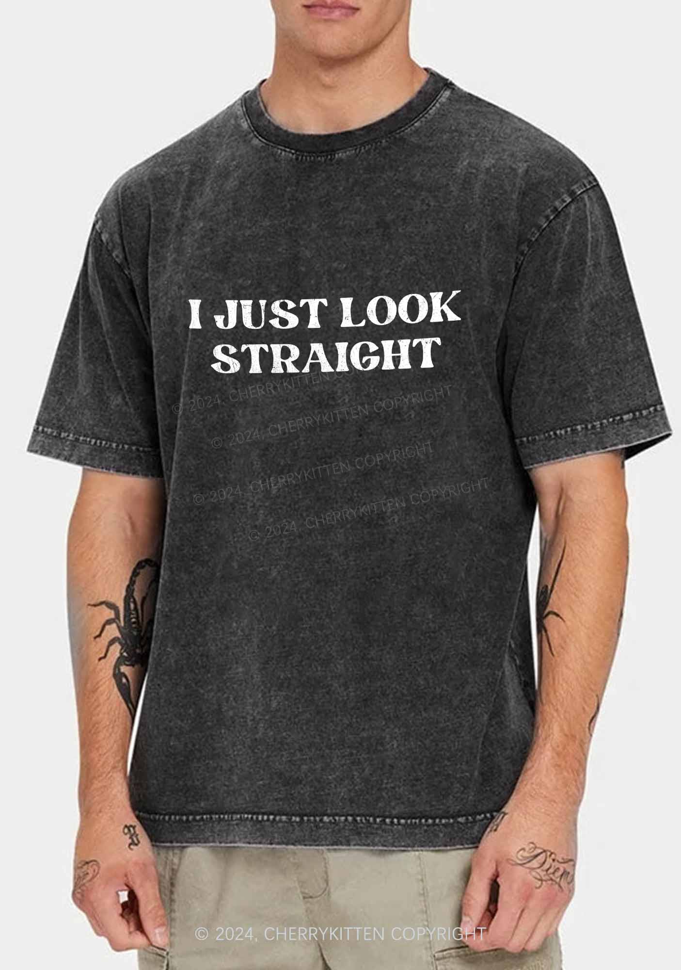 I Just Look Straight Y2K Washed Tee Cherrykitten