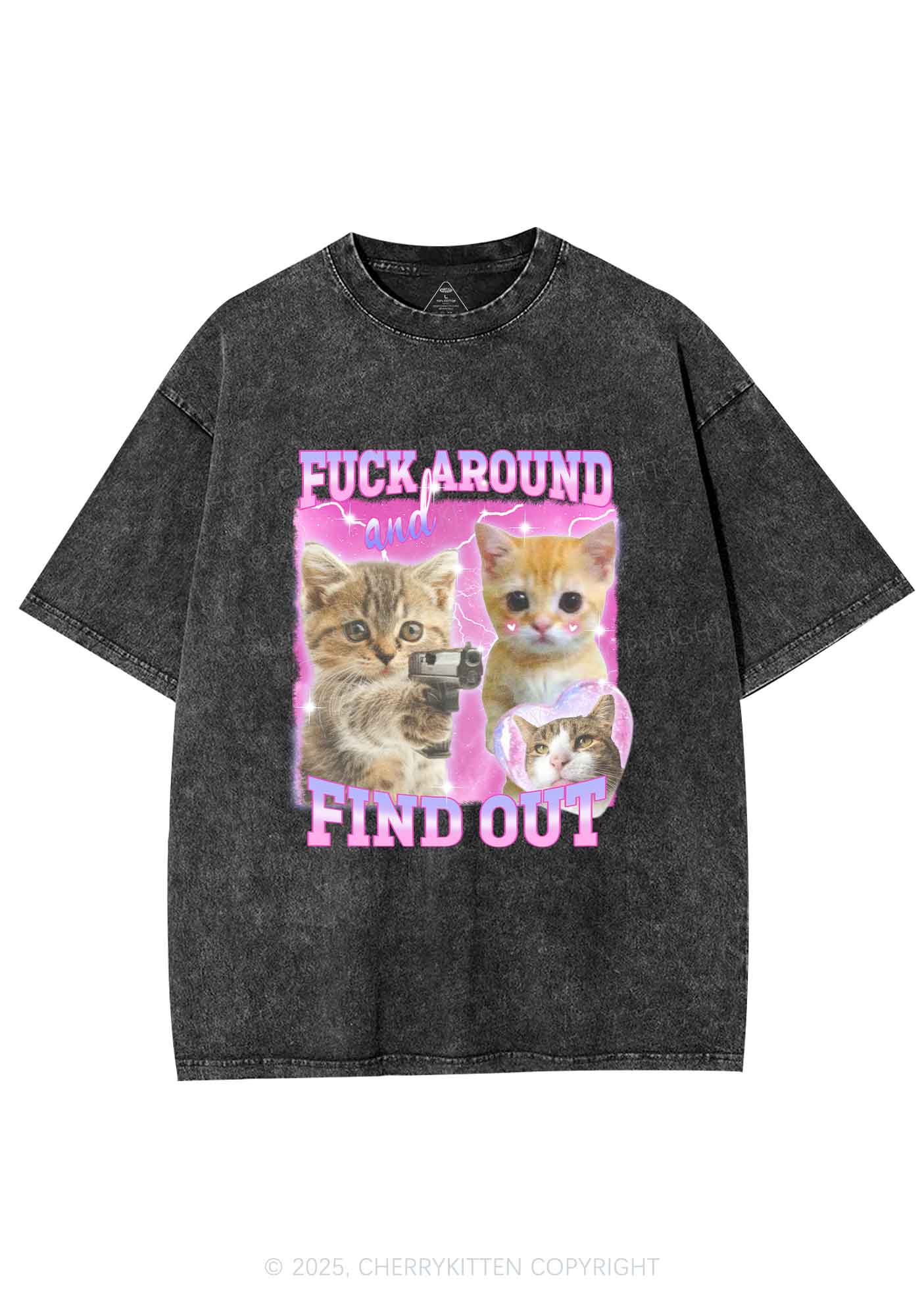 Fxxk Around Cats Y2K Shirts Washed Tee Cherrykitten
