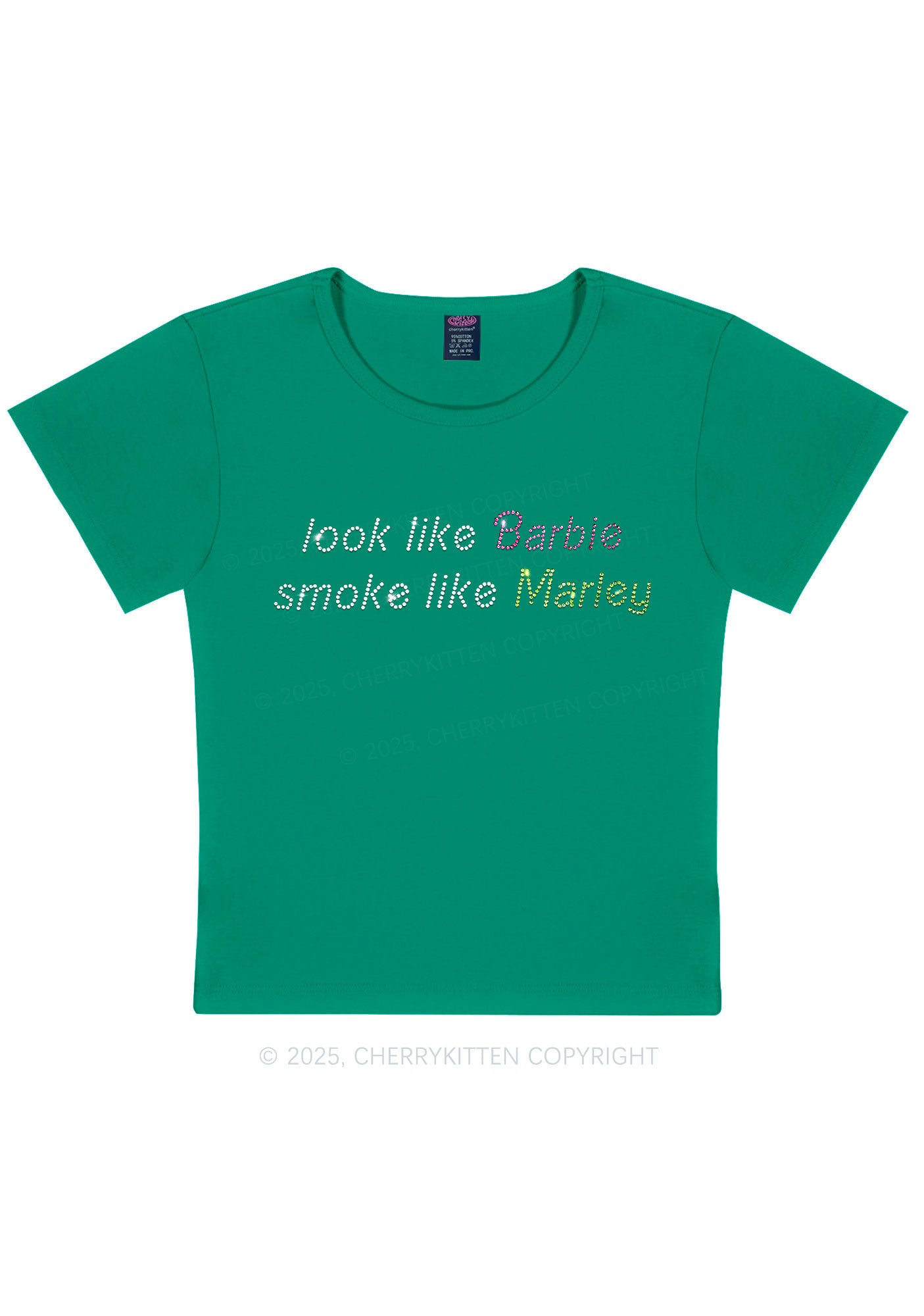 Rhinestone Smoke Like Marley Y2K Baby Tee Cherrykitten