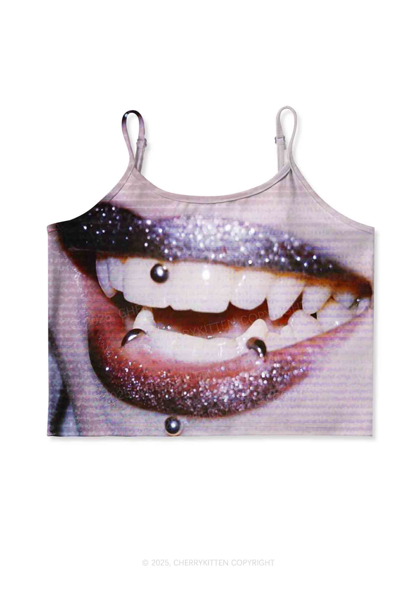 Halloween Punk Lips Y2K Print Cami Crop Top Cherrykitten