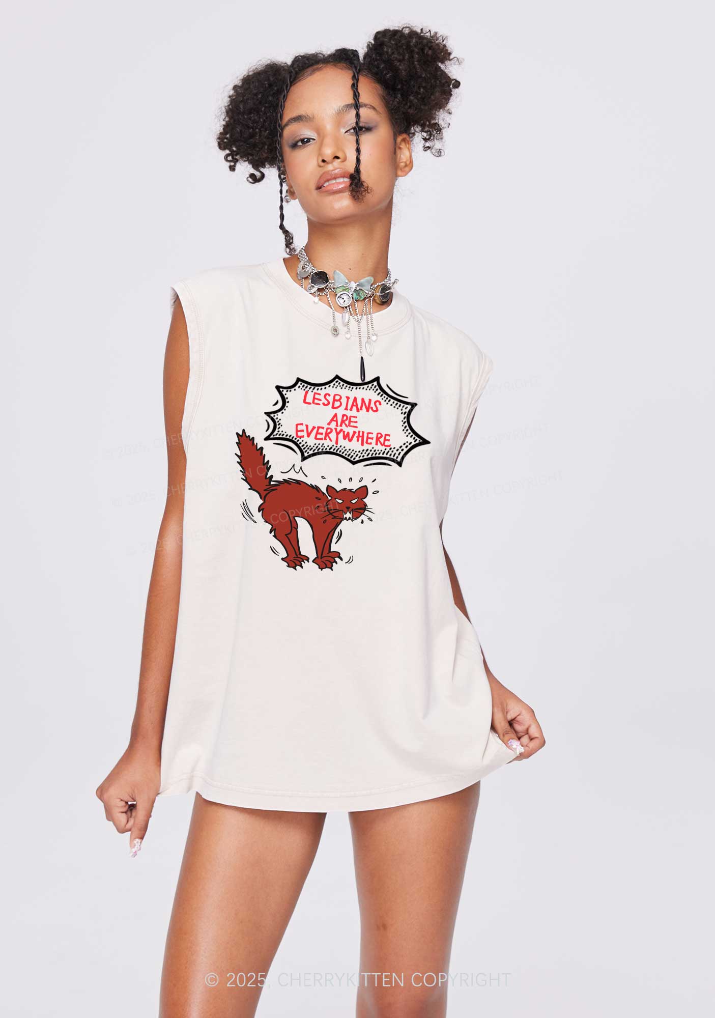 Lesbians Are Everywhere Pride Y2K Washed Muscle Tank Cherrykitten