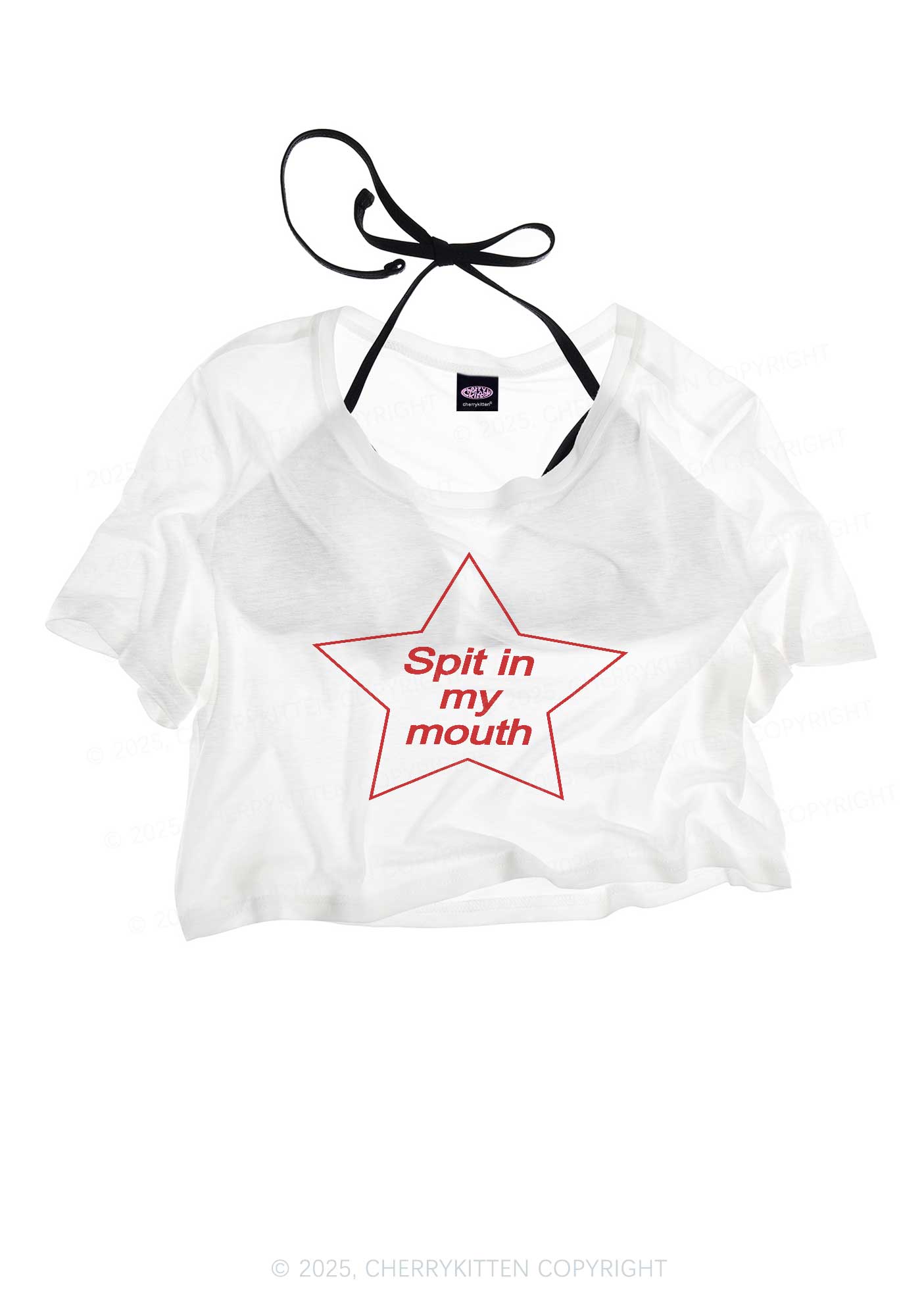 Spit In My Mouth Y2K Sheer Crop Tee Cherrykitten