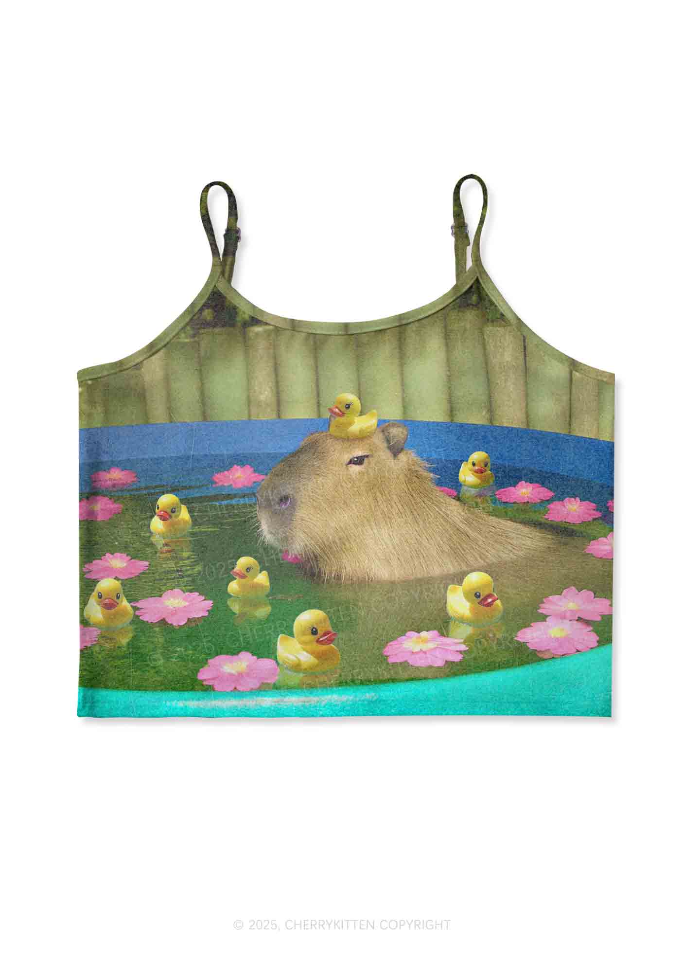 Swimming Capybara Y2K Print Cami Crop Top Cherrykitten