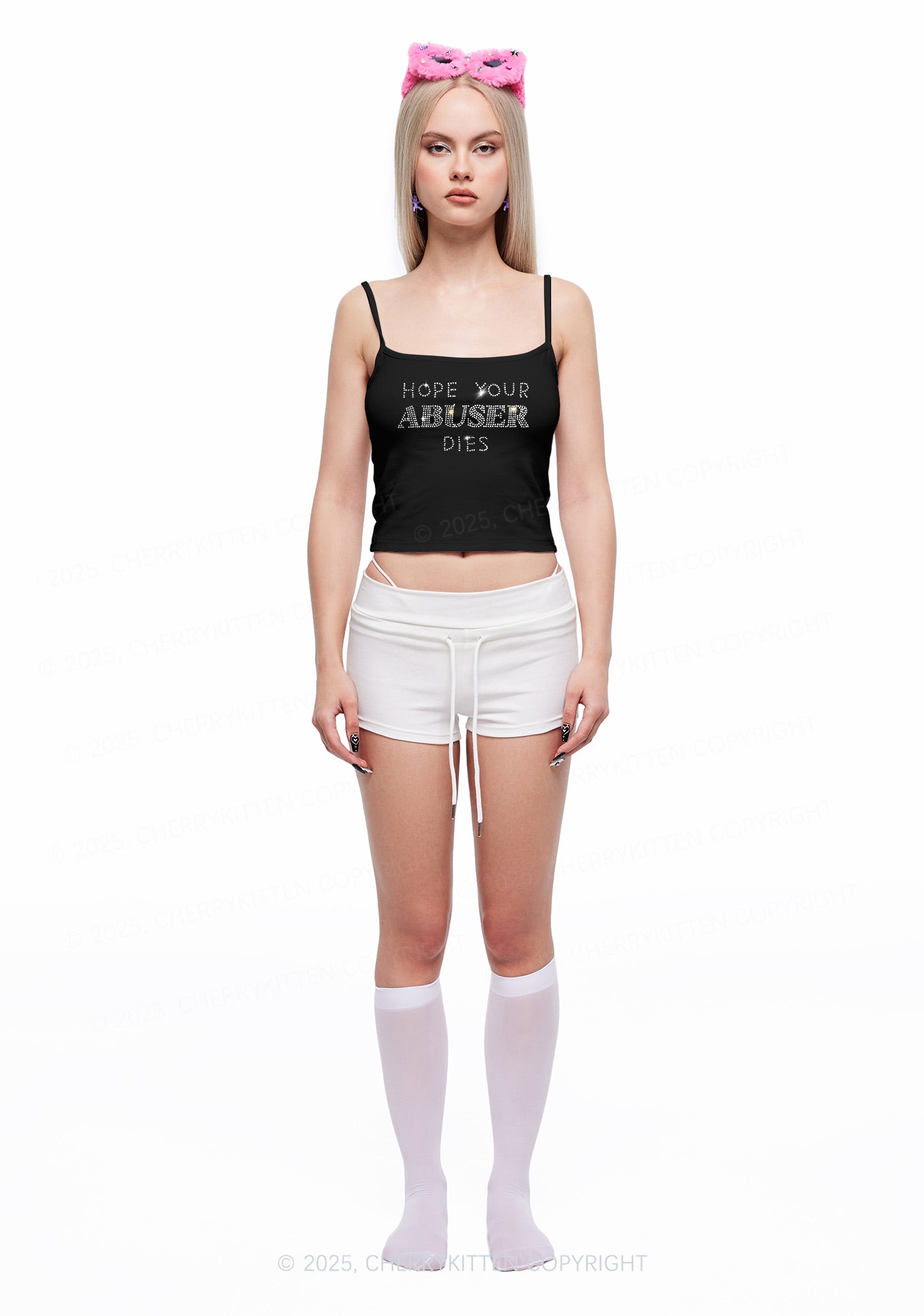 Rhinestone Abuser Dies Y2K Spaghetti Strap Cami Cherrykitten