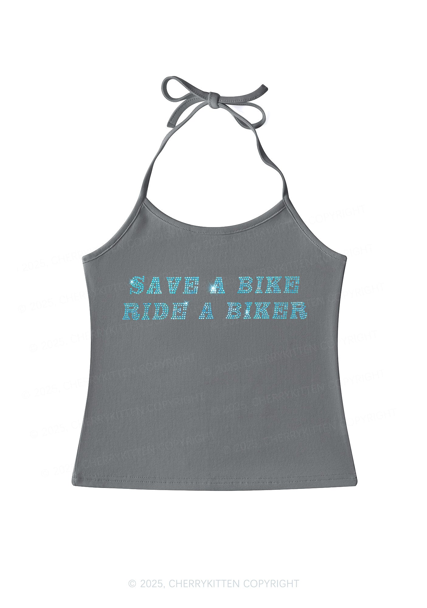 Rhinestone Save Bike Ride Biker Y2K Halter Neck Cami Cherrykitten