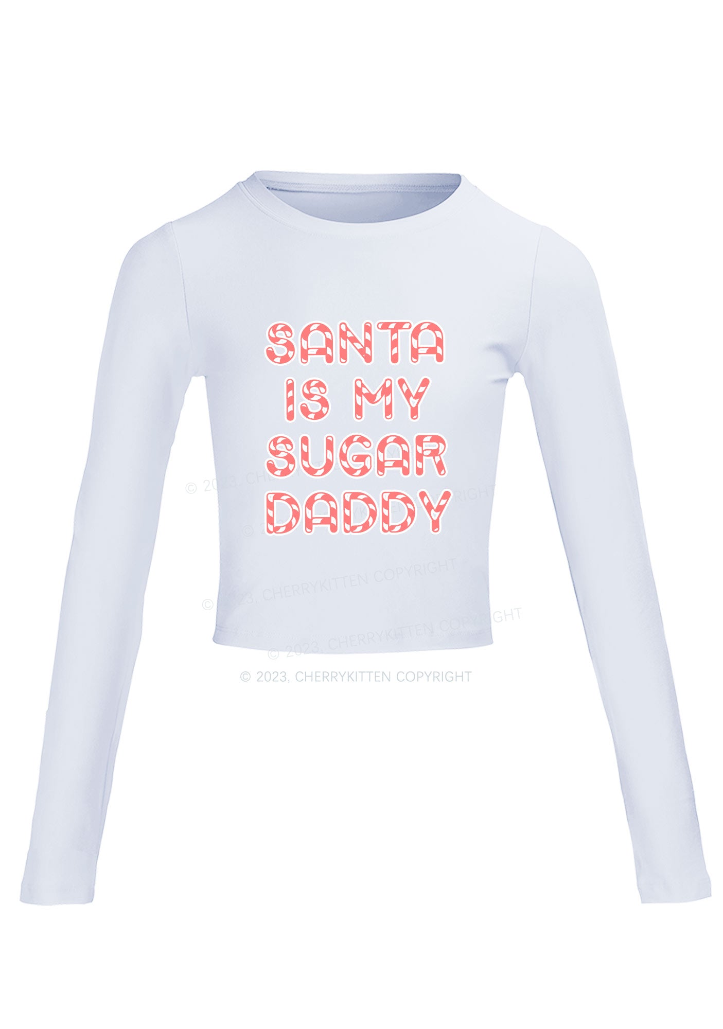 Santa Sugar Daddy Long Sleeve Crop Top Cherrykitten